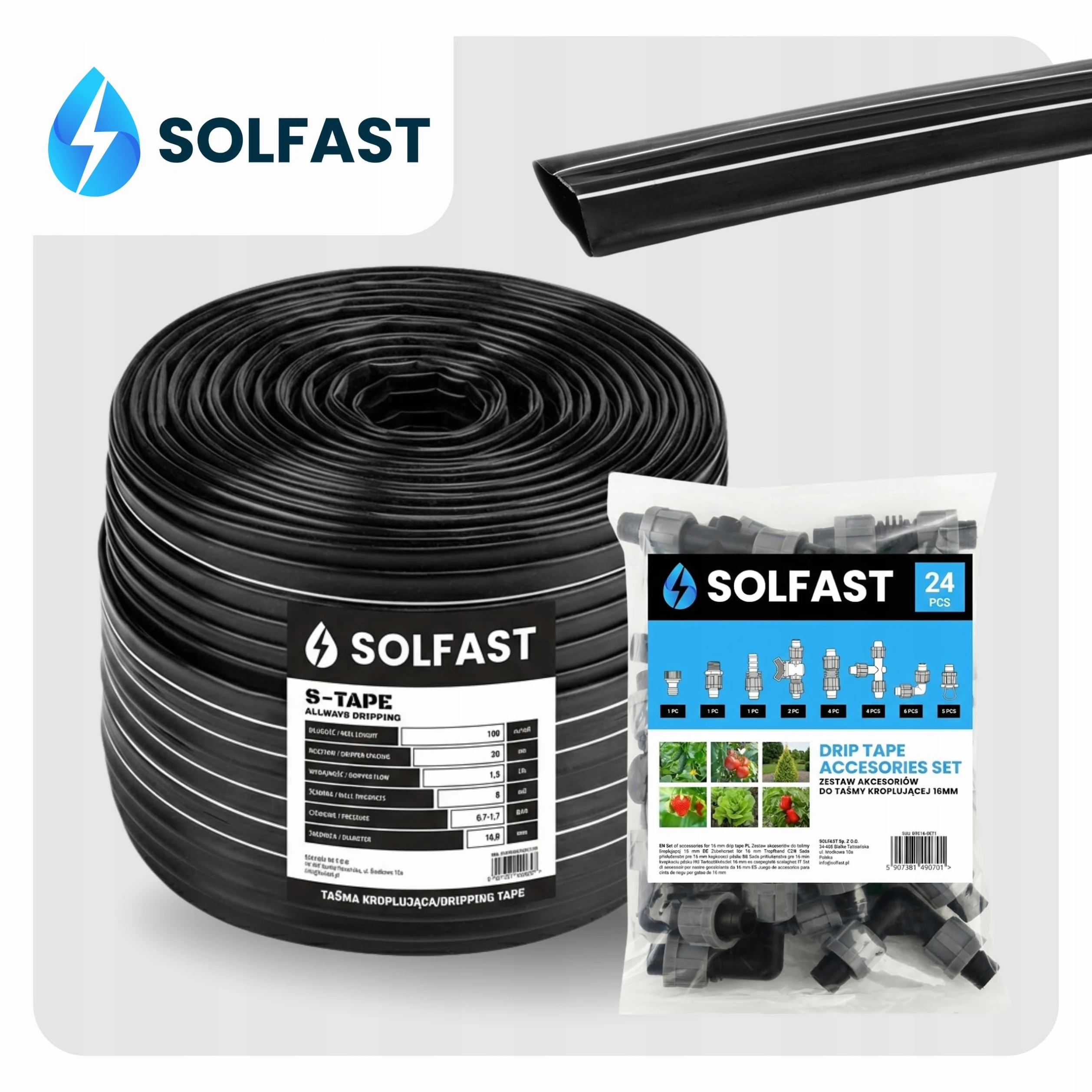 Kit tuyau d'arrosage goutte à goutte 100 m 16 mm 20 cm d'écart 1,5 l/h – Système d'irrigation complet avec accessoires (24 pièces) – Irrigation goutte à goutte pour jardin, champ et serre