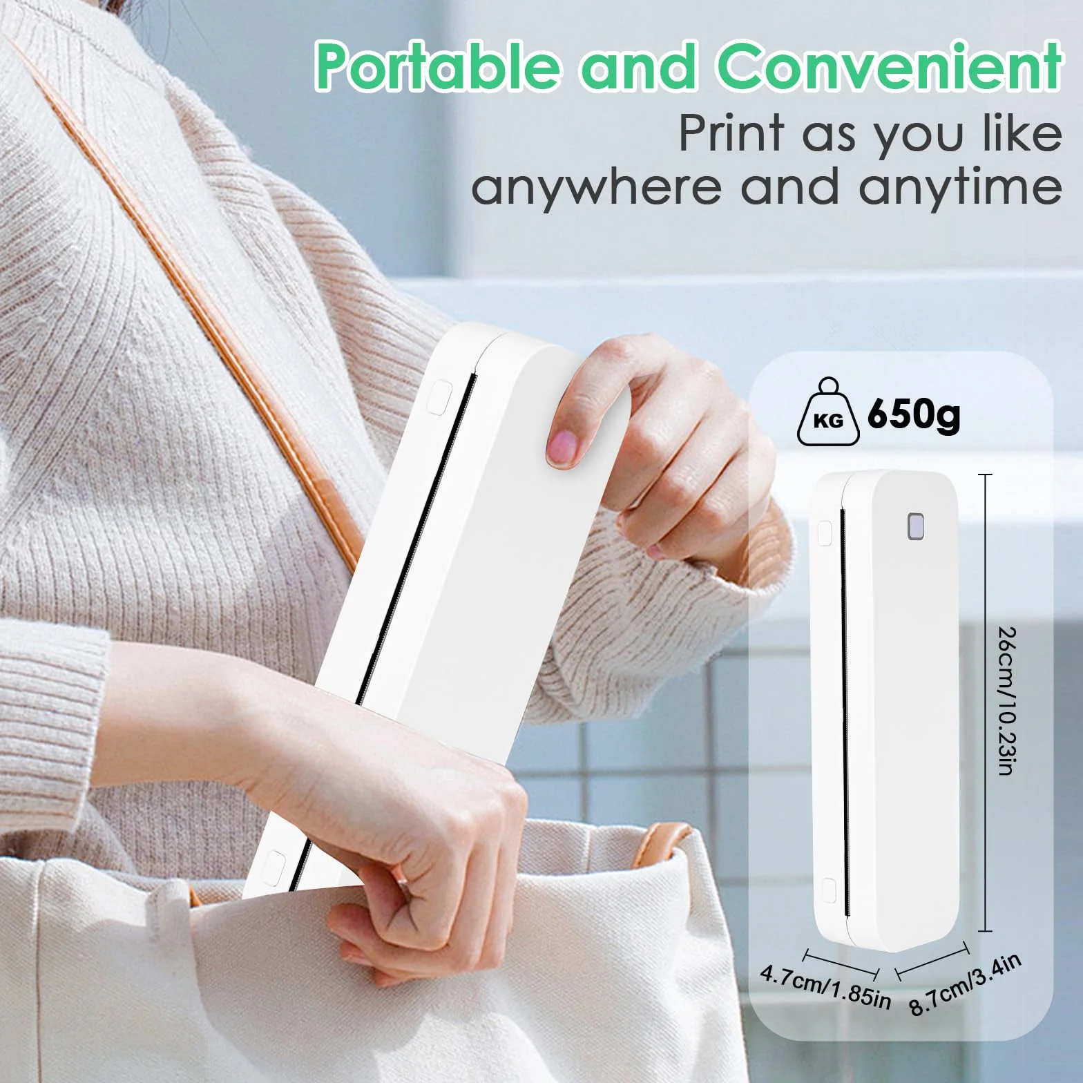 Imprimante Portable Bluetooth Thermique A4 210x297mm Compatible Android iOS Blanc