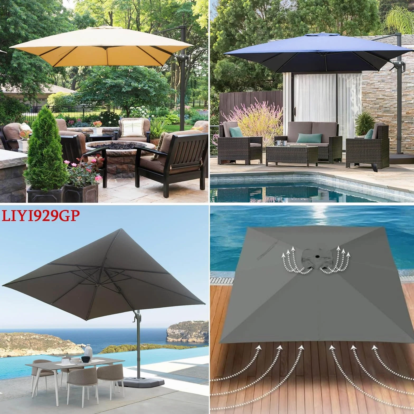 Bâche De Rechange pour Parasol Déporté Carré 3x3m UPF 50+ Imperméable ProtectionUV Toile Canopy