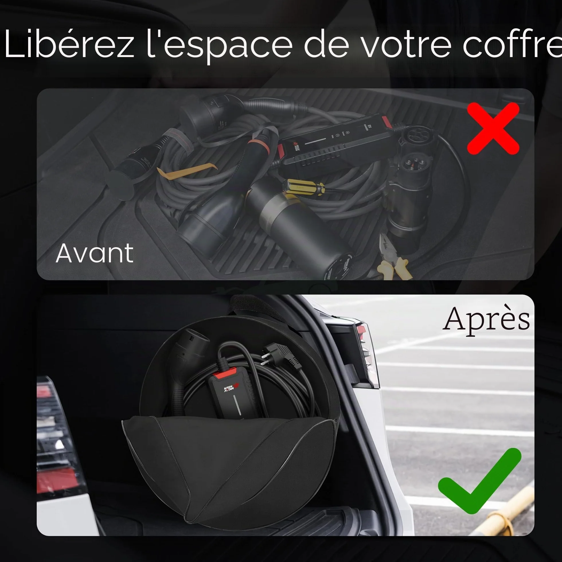 Sac de Transport Câble de Charge Voiture Électrique Type 2 Type 1 Organisateur Polyester 1680D