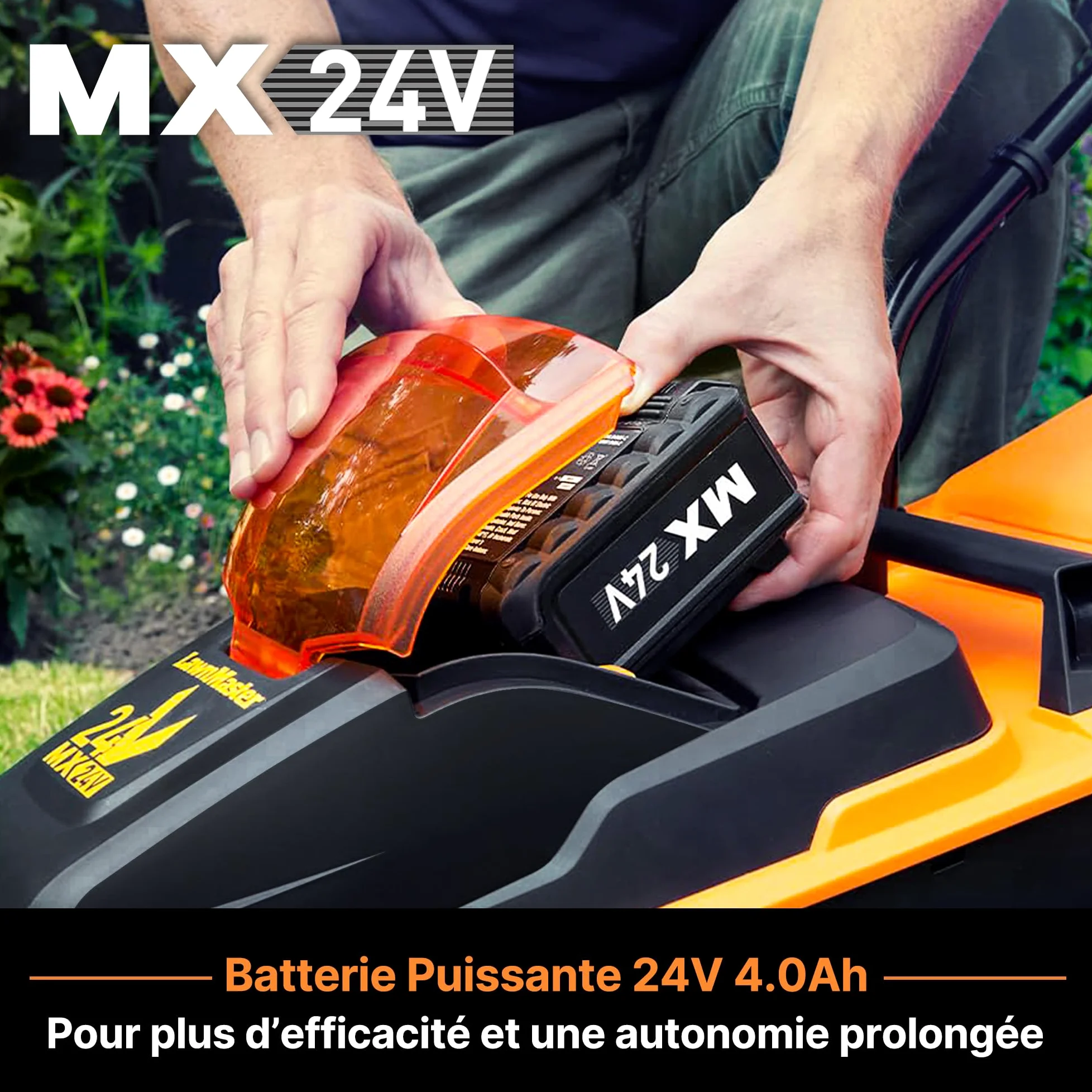 LawnMaster CLM2432K Tondeuse à Gazon Faucille sans Fil 24 V 32 cm Largeur de Coupe, 150 m², Hauteur de Coupe 25-65 mm, avec Batterie 4,0 Ah + Chargeur