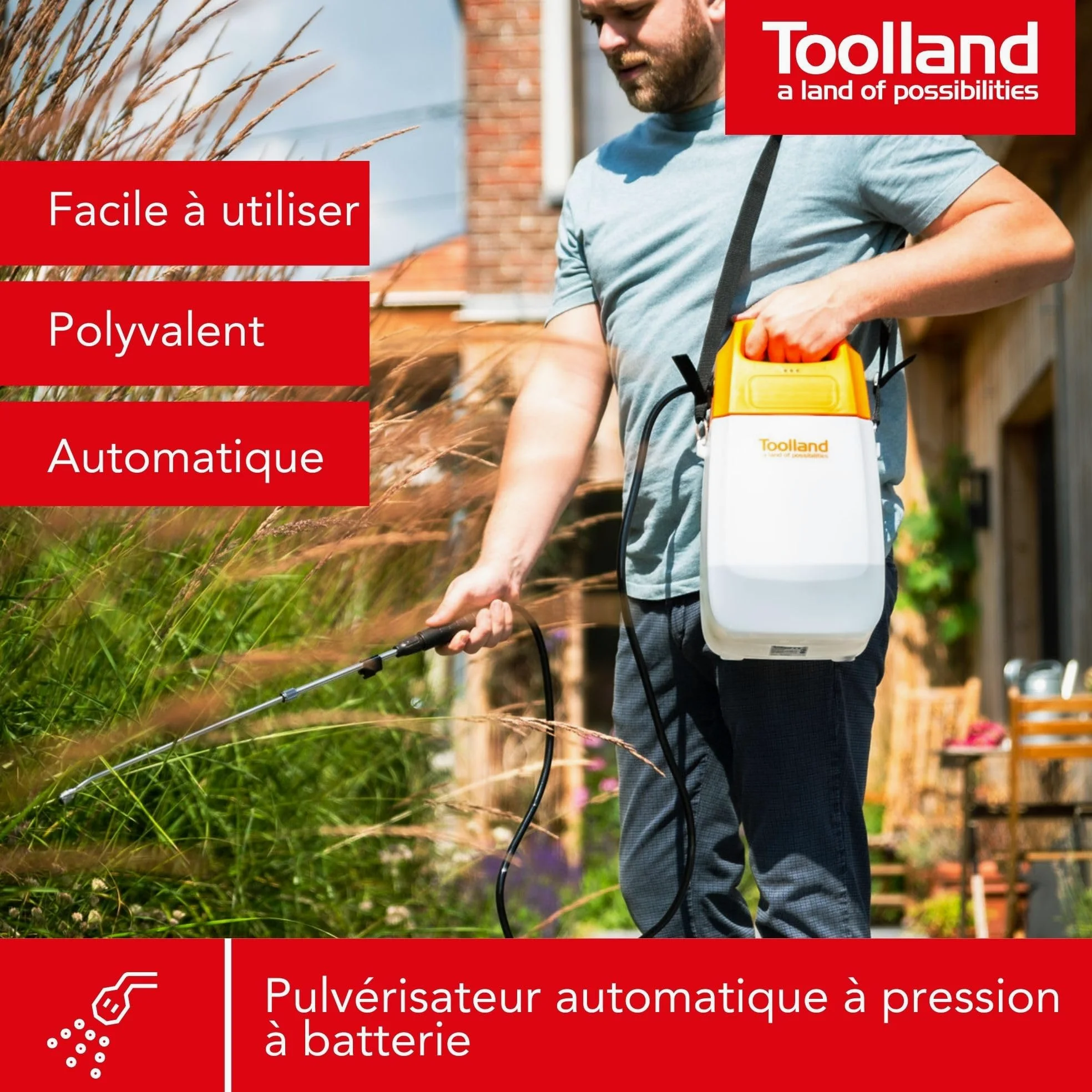 Toolland Pulvérisateur à Batterie Rechargeable 6L, pulverisateur électrique avec Lance, buse réglable, Ceinture, pulvérisateur de Jardin pour arrosage, désherbage et Protection des Plantes, Blanc,