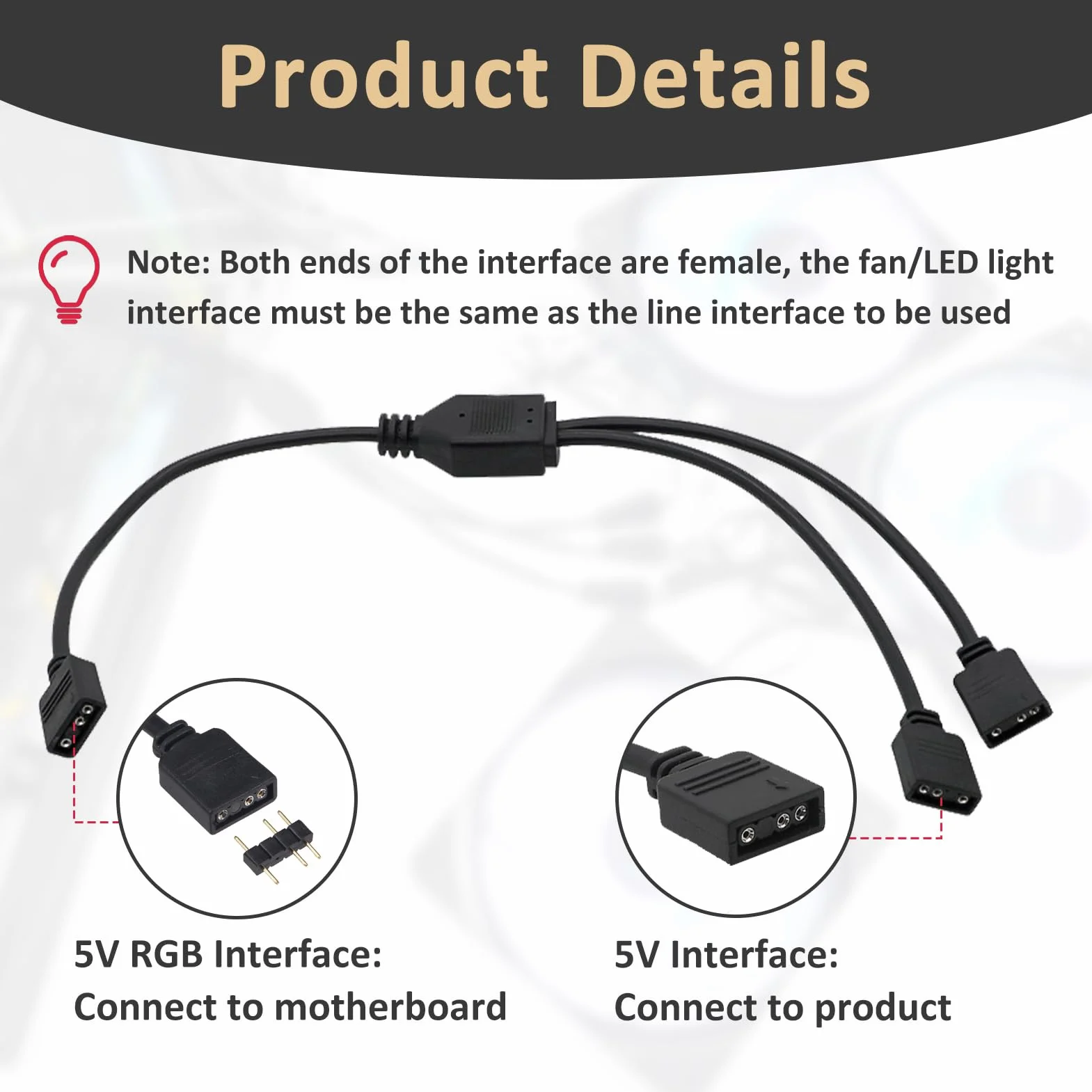 Câble Répartiteur LED ARGB 3 Broches 30cm 1 à 2 5V pour Ventilateurs LED, Compatible ASRock ASUS MSI