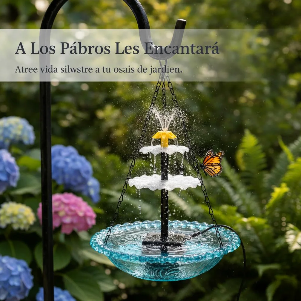 Bain d'oiseaux Solaire Flottant Suspendu, Plastique - Attire Les Oiseaux - métal - conçu pour Jardin extérieur - pour, Violet, Fontaine à Oiseaux Solaire à Double Niveau