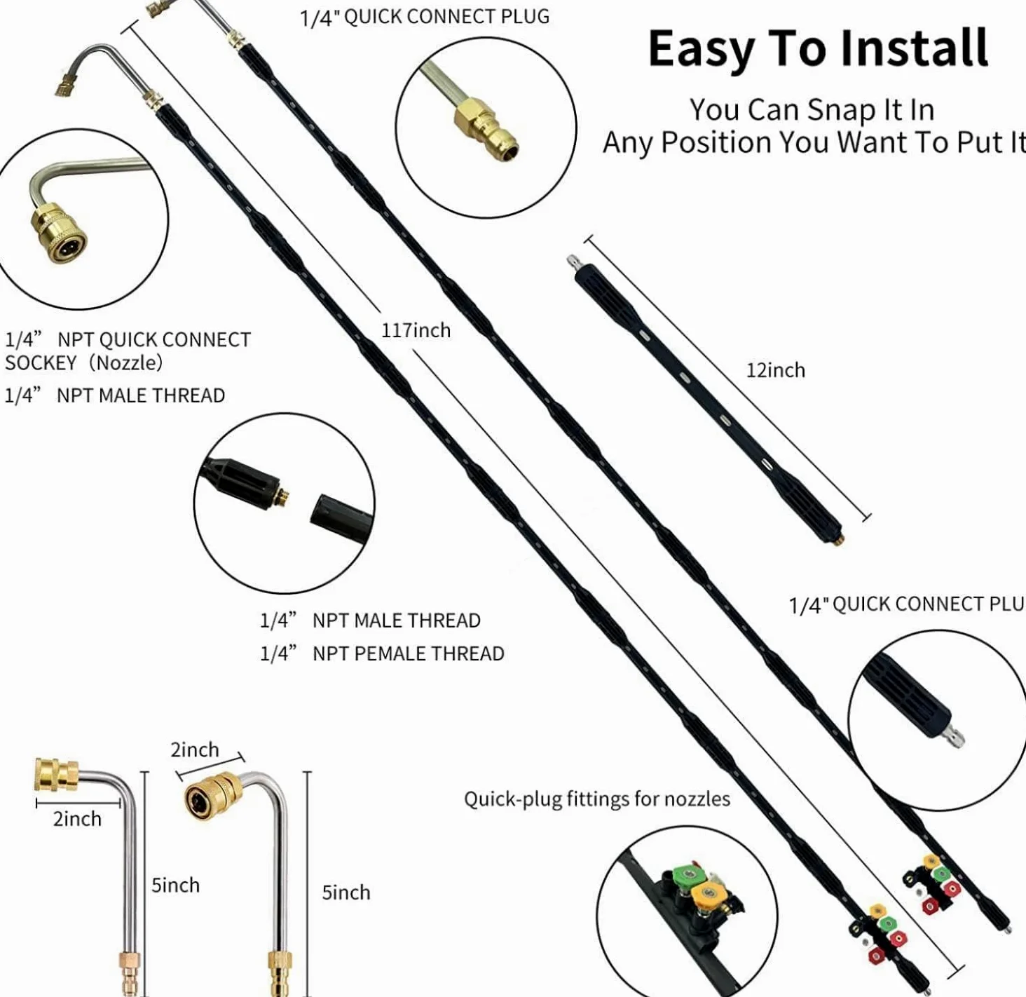 Lot de 10 rallonges nettoyeur haute pression Karcher adaptateur compatible K2, K3, K4, K5, K6, K7 4000 PSI Lance d'extension