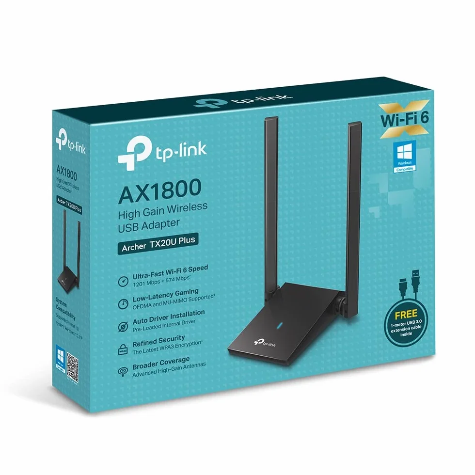 TP-Link Archer TX20U Plus Clé WiFi 6 AX1800 Adaptateur Réseau sans Fil Double Bande 2,4 GHz 5 GHz Antennes 5 dBi WPA3