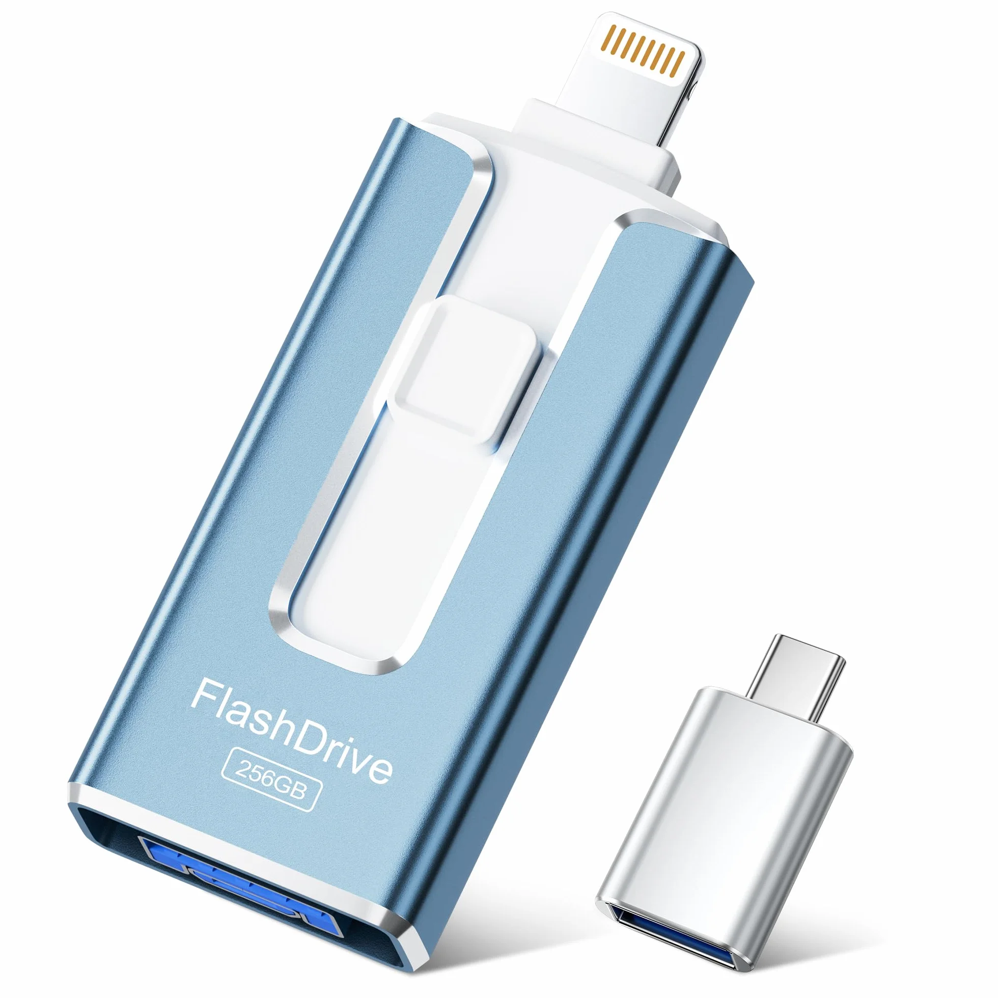 SUDEHO Clé USB iPhone MFI Certifié 256 Go 4 en 1 USB C Photo Stick Mémoire Externe Bleu