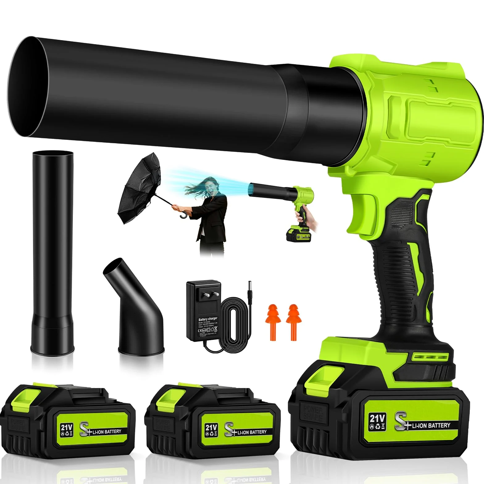 Souffleur de Feuilles sans Fil avec 2 Batteries 4,0 Ah et Chargeur | Souffleur Feuille pour Jardin, Terrasse, Voiture, Feuilles, Poussières, Neige, 800000 TR/Min, Vitesse d'air 65 m/s