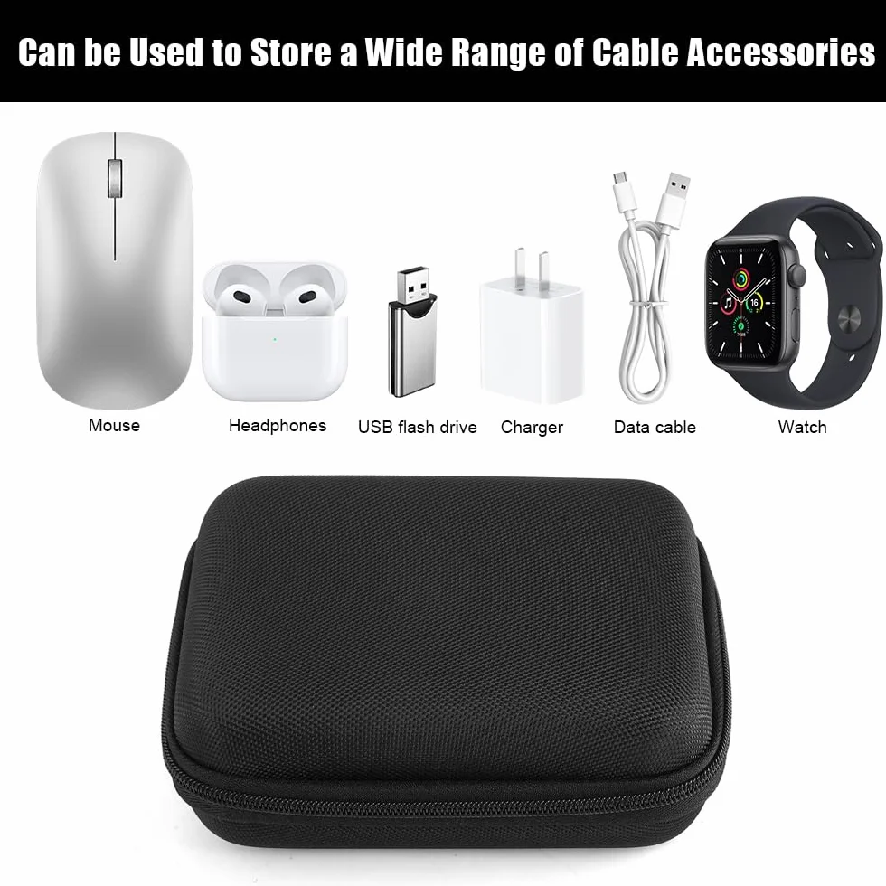 Rigid Tech Pouch Étui Rigide Imperméable pour Câble USB Chargeur 16x12x6 cm Noir
