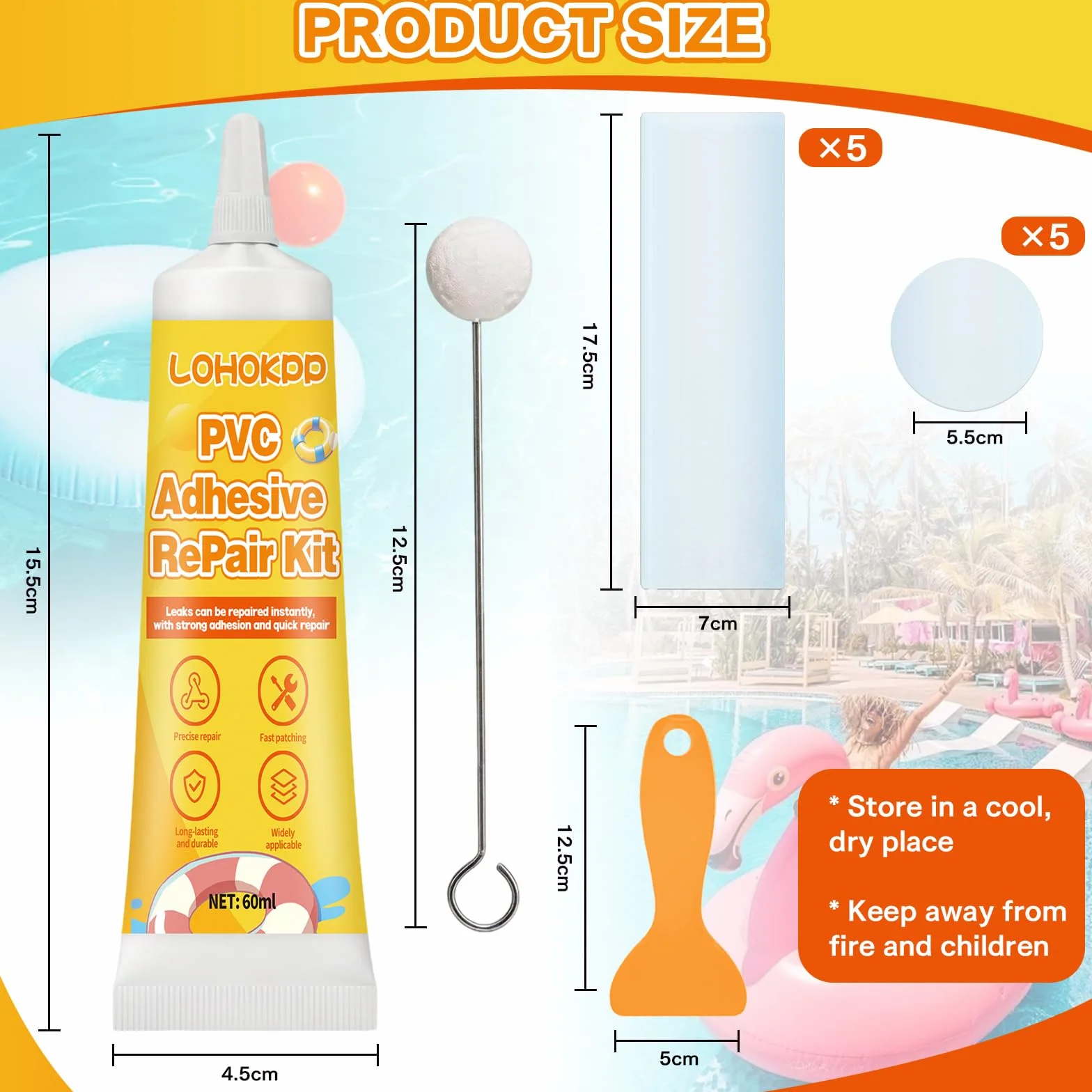 Kit Réparation Piscine 60ml Colle PVC Rustines Transparentes Imperméable