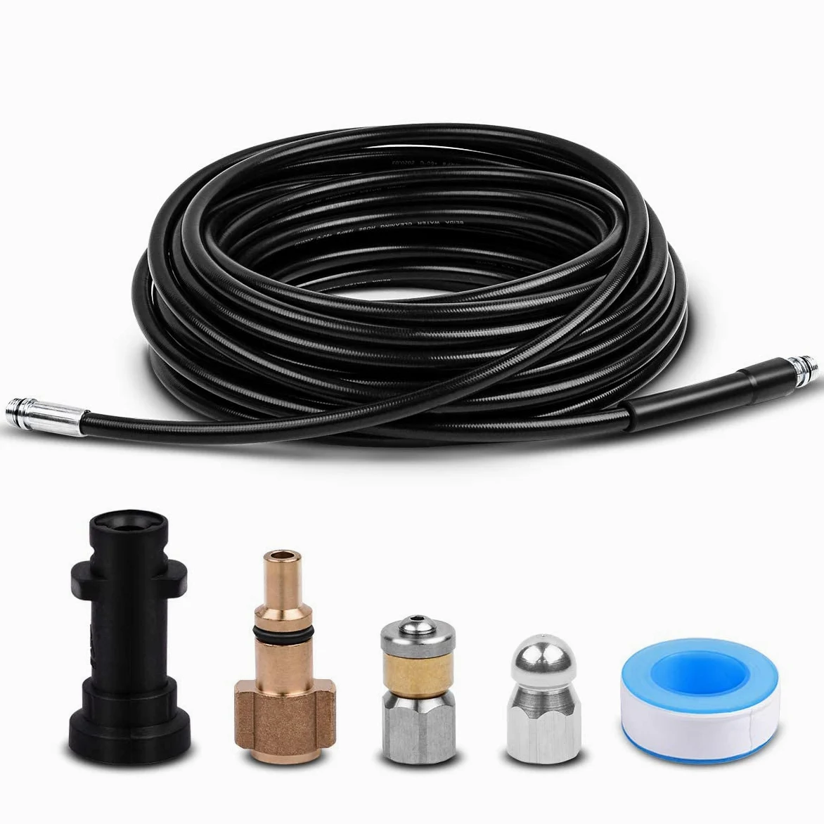 Fai Top 15M Tuyau de Nettoyage Canalisation,Kit de Nettoyage du Tuyau de Vidange du Nettoyeur Haute Pression avec Buse à Jet Et Buse à Jet Rotatif pour Karcher K2-K7 Séries Et LAVOR