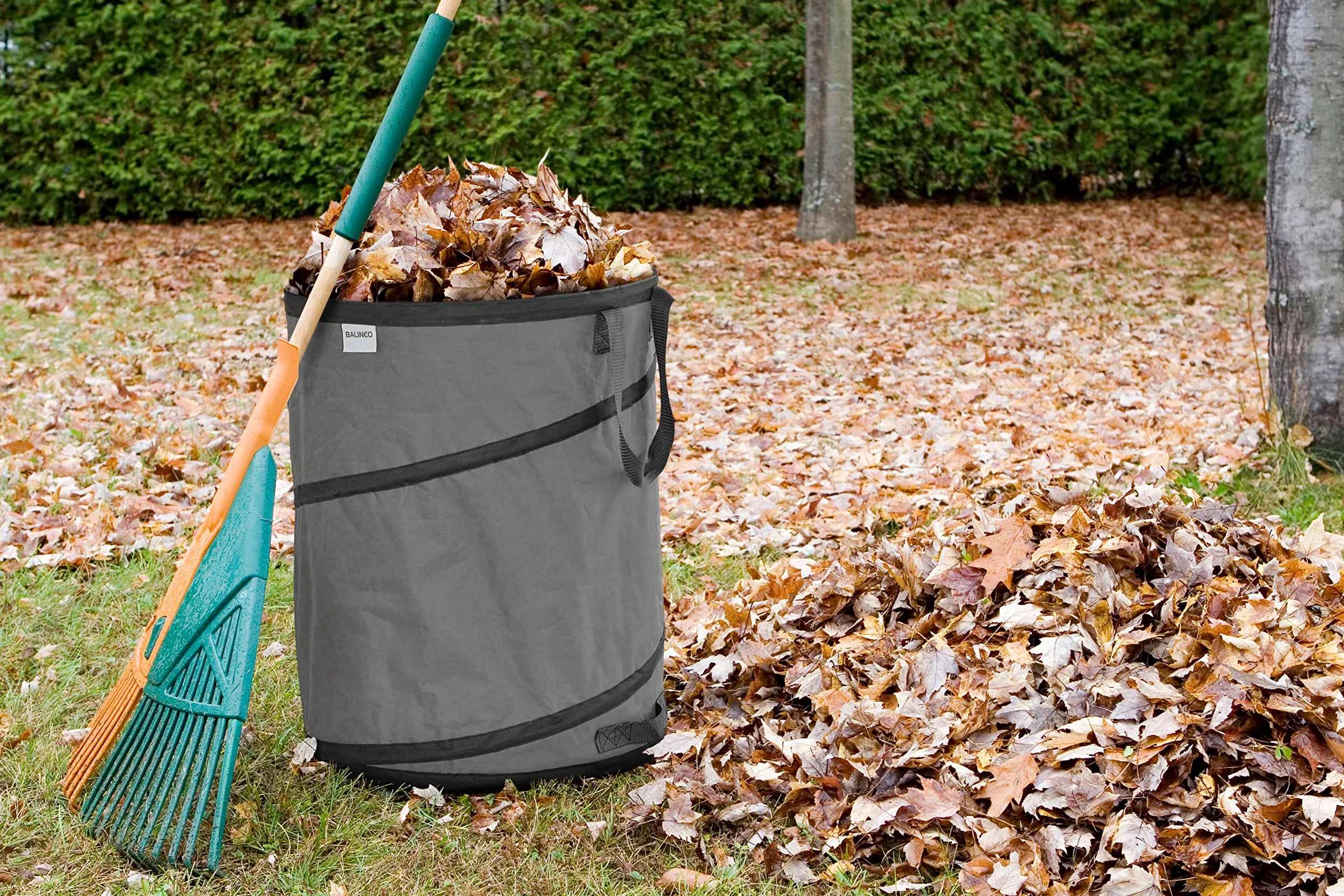 3x Sacs de jardin gris autoportant & stable 170 litres - Sac à déchets & feuilles - polyester résistant 22