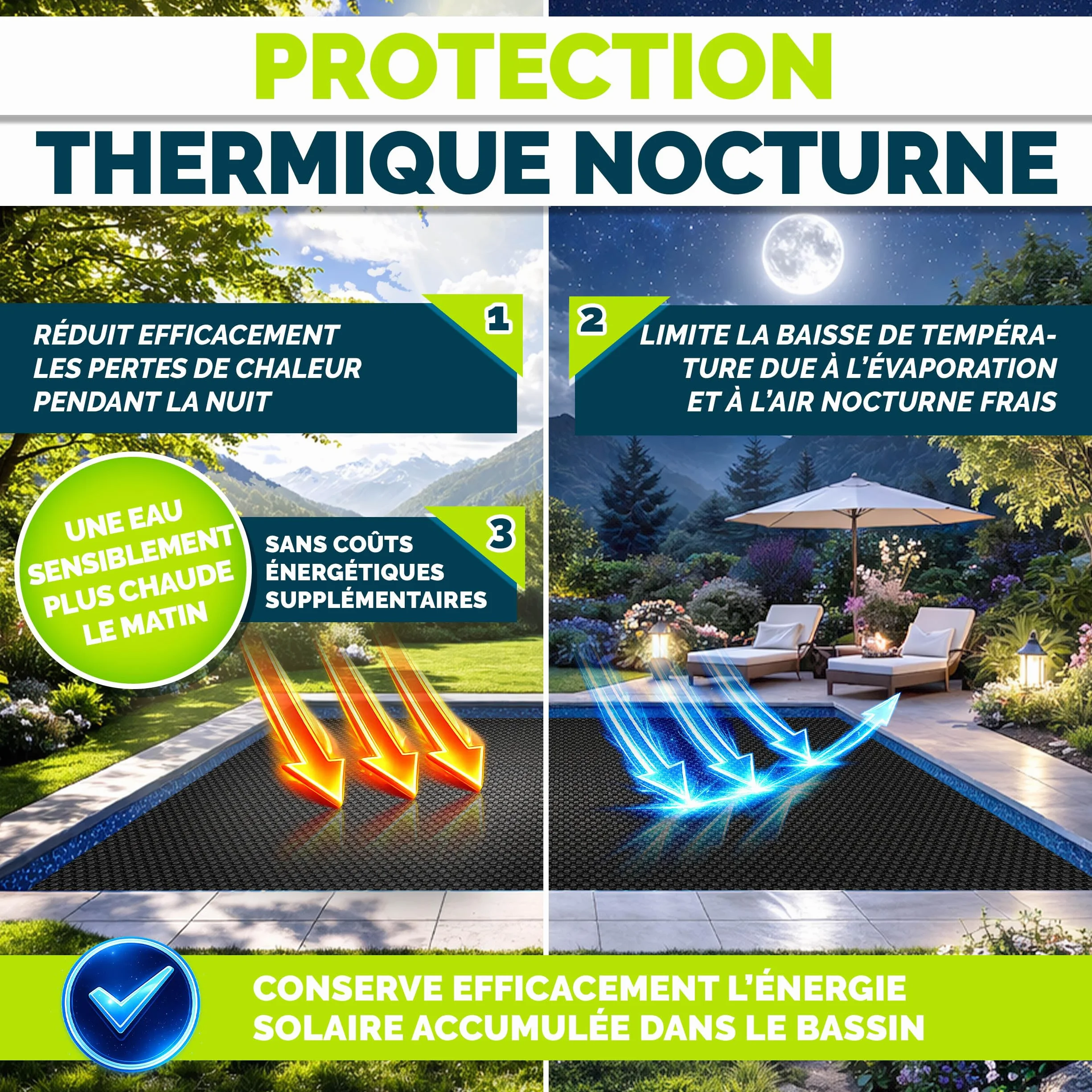 Tillvex Elite Bâche Solaire à Bulles 400 µm Rectangulaire 732 x 366 cm Film Thermique ProHeat QB4