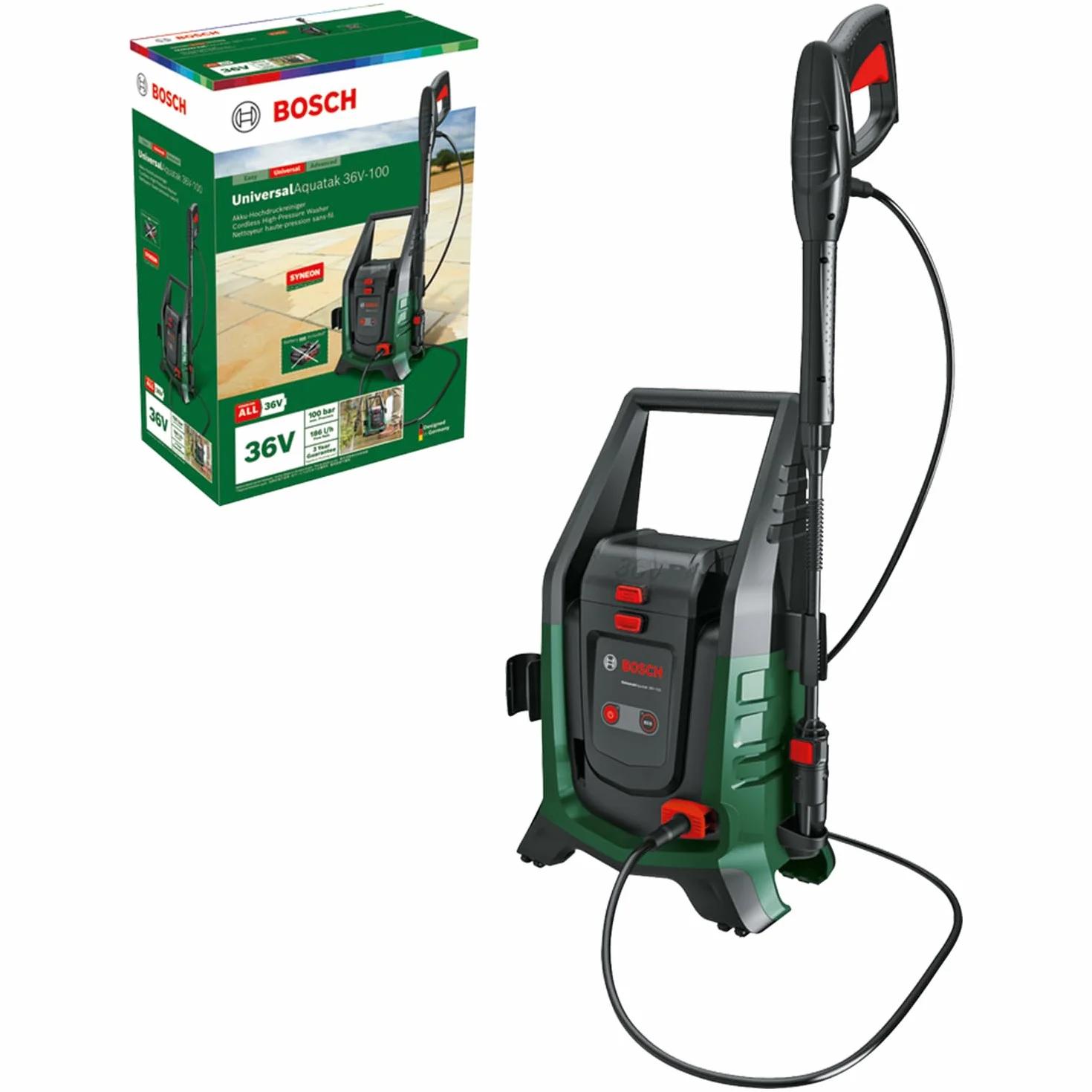 Bosch Nettoyeur haute-pression sans fil et mobile UniversalAquatak 36V-100 | Pour le nettoyage à la maison ou à l'extérieur ; système 36 V ; autonomie jusqu'à 45 minutes