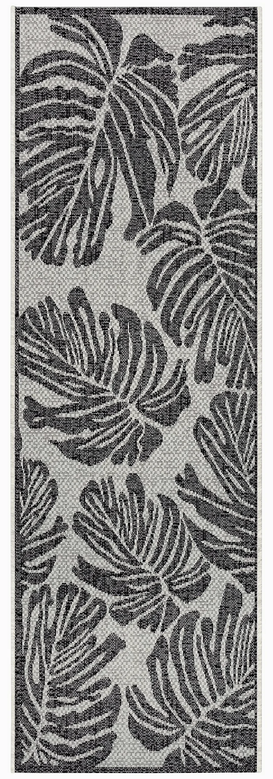 NORTHRUGS Tapis d'extérieur Monstera (70 x 300 cm, Motif Floral, 100% polypropylène, résistant et Facile d'entretien, résistant aux Rayons UV, salon, Balcon, terrasse, Jardin) Noir/crème, 70 x 300 cm
