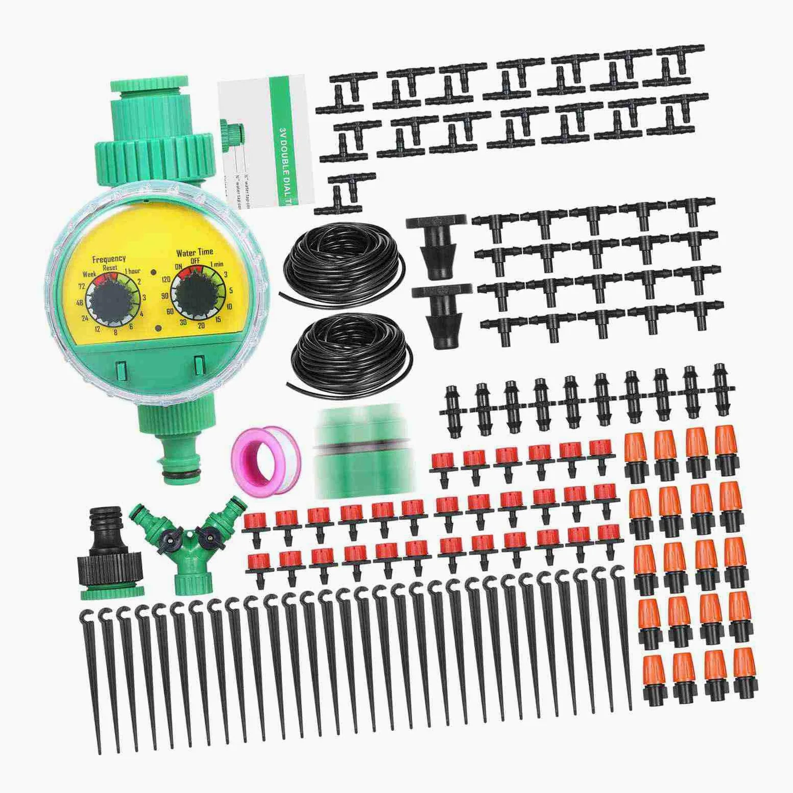 Kit D'irrigation Goutte à Goutte, Système D'arrosage Efficace pour Jardin, Pelouse, Terrasse, avec Buses, Brumisateurs, Goutteurs, Tube de 40 M (Tube de 30 m et minuterie)