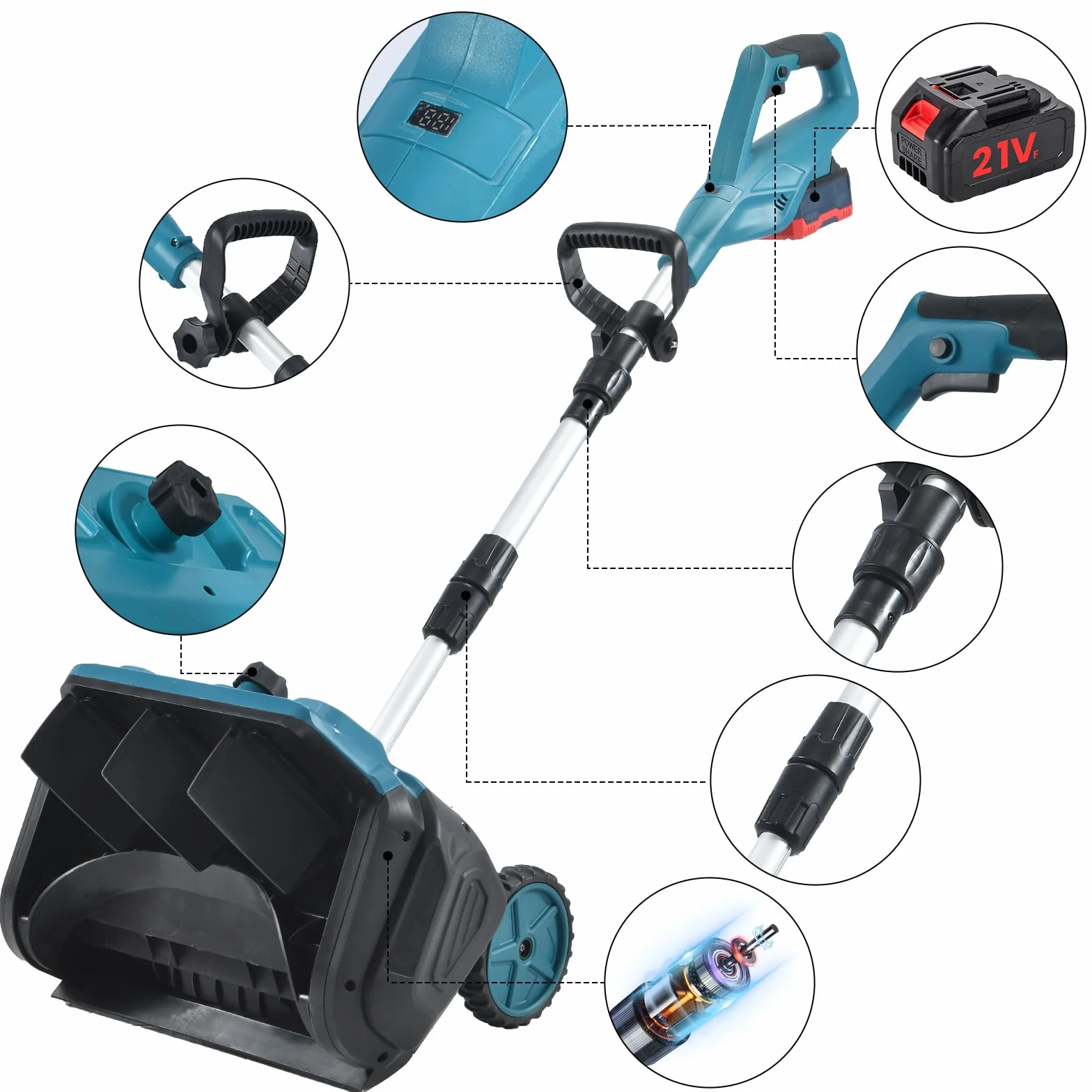 Souffleuse à Neige électrique sans Fil 2 Batteries Distance Éjection 6M Pliable Tige Télescopique Déneigeuse Jardin Cour