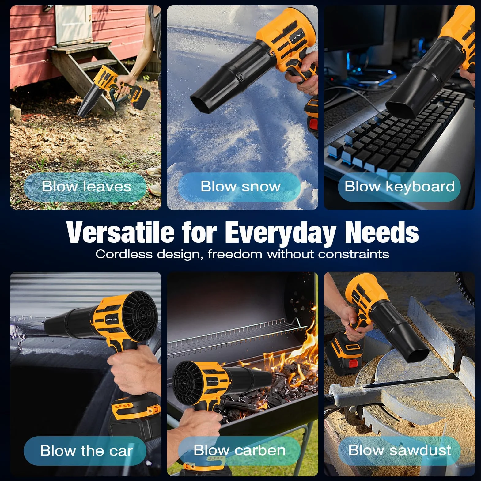 Souffleur Feuille Batterie sans Fil Puissant Jardin Electrique Cordless Leaf Blower Douille Souffleuse pour Terrasse, Voiture, Neige et Poussière 40000 RPM avec 2x4.0Ah 21V Batteries Chargeur,2 Buses