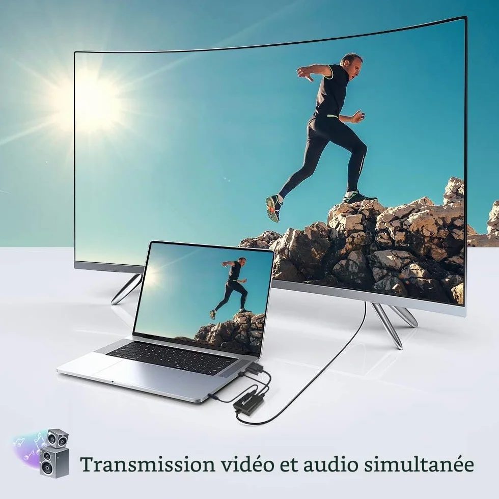 Adaptateur Convertisseur VGA vers HDMI 1080P 60Hz Mâle Femelle Audio 3,5mm