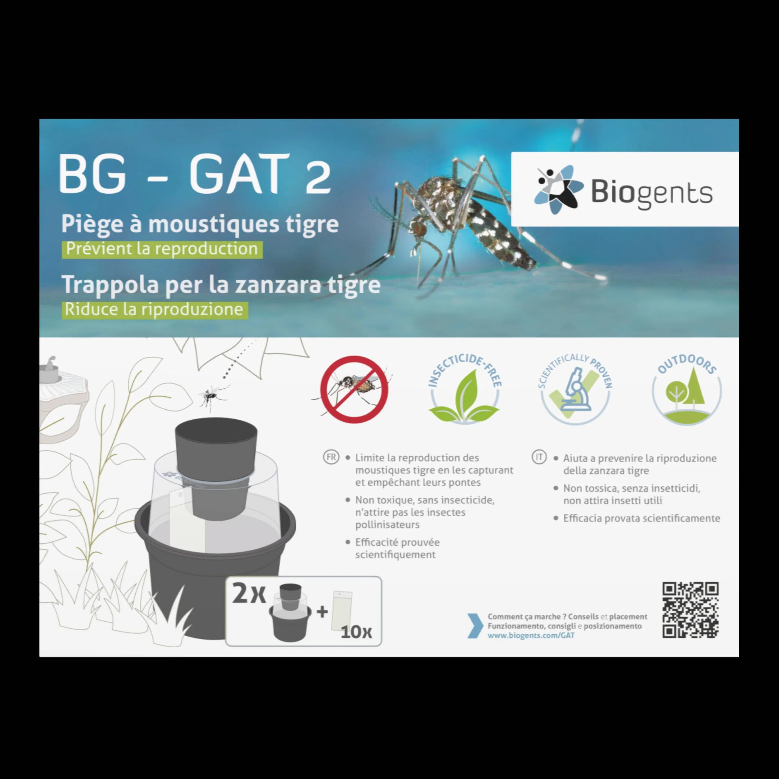 BIOGENTS Lot de 2 Pièges à Moustiques Anti Pontes Extérieurs - Anti Moustiques & Moustiques Tigres - sans Electricité BG-GAT2