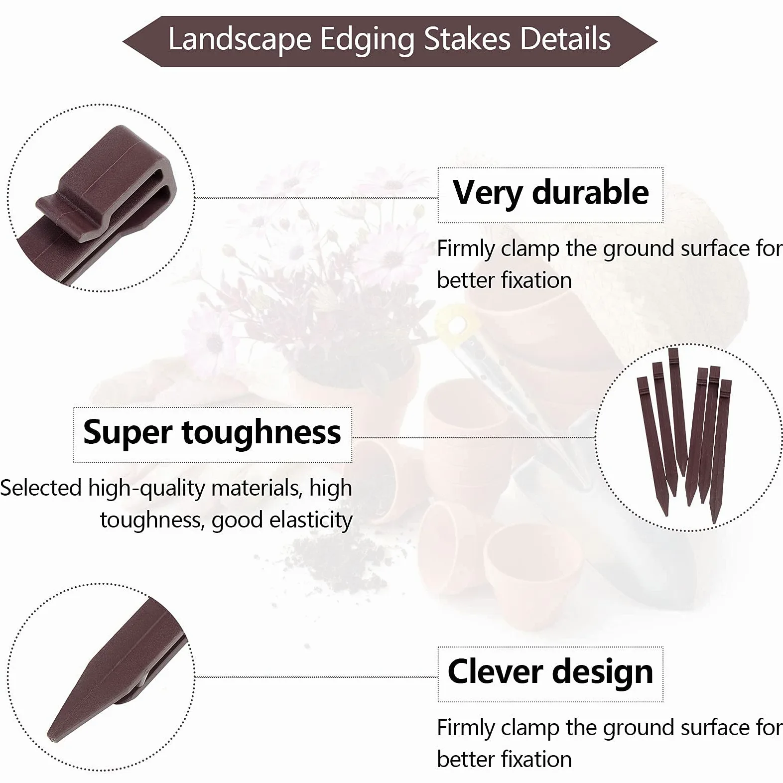 Lot de 50 piquets de sol en plastique de 24.6 cm pour bordures de paysage, planches de terrasse et pelouse de jardin, piquets robustes pour sable et bois de plage (marron)