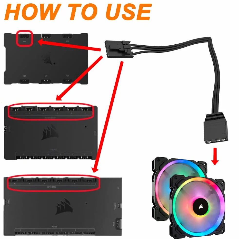 Câble adaptateur RGB 4 broches vers 3 broches pour Corsair RGB, ARGB 5V 3 broches, 10 cm, 3 pièces