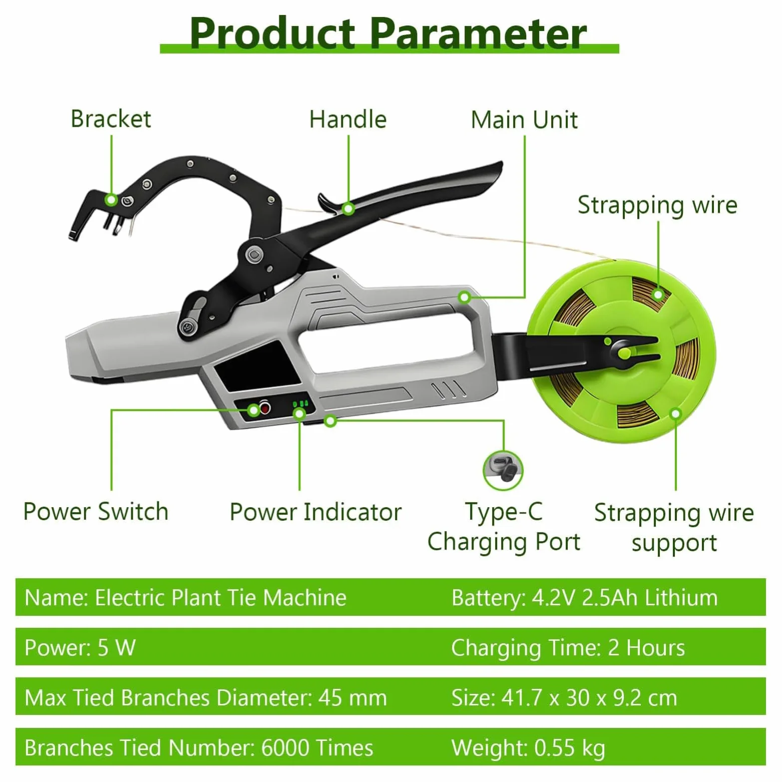 Outil de fixation sans fil pour plantes avec 2 fils, faisceau max 45 mm, pour jardiniers, agriculteurs, économise du temps