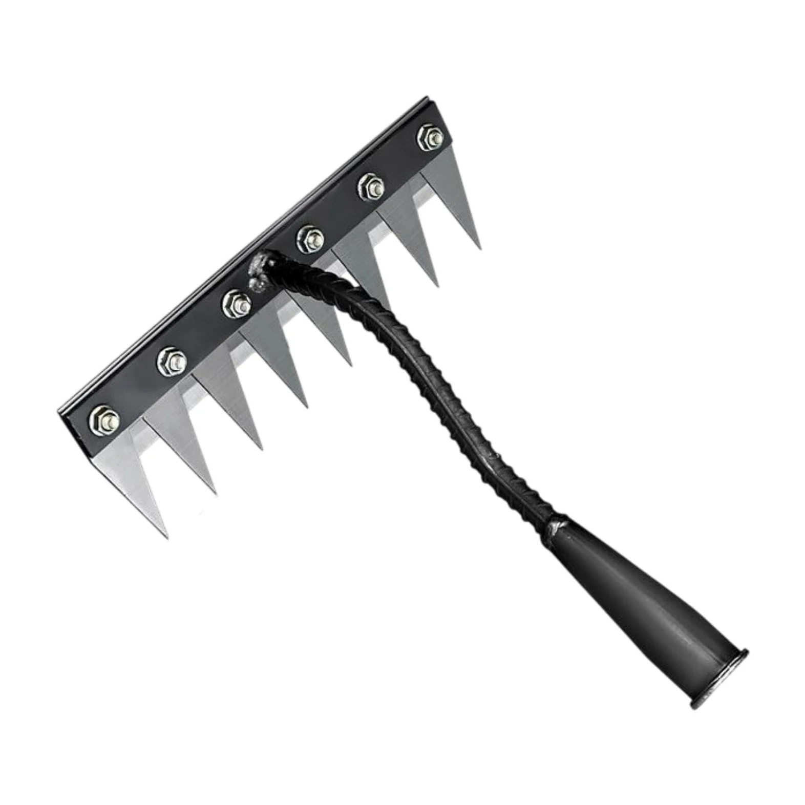 Râteau de Désherbage de Jardin en Acier Allié, Outillage Manuel de Jardin, Râteau de Désherbage avec Poignée Ergonomique pour Terre et Pelouse, 8 Dents