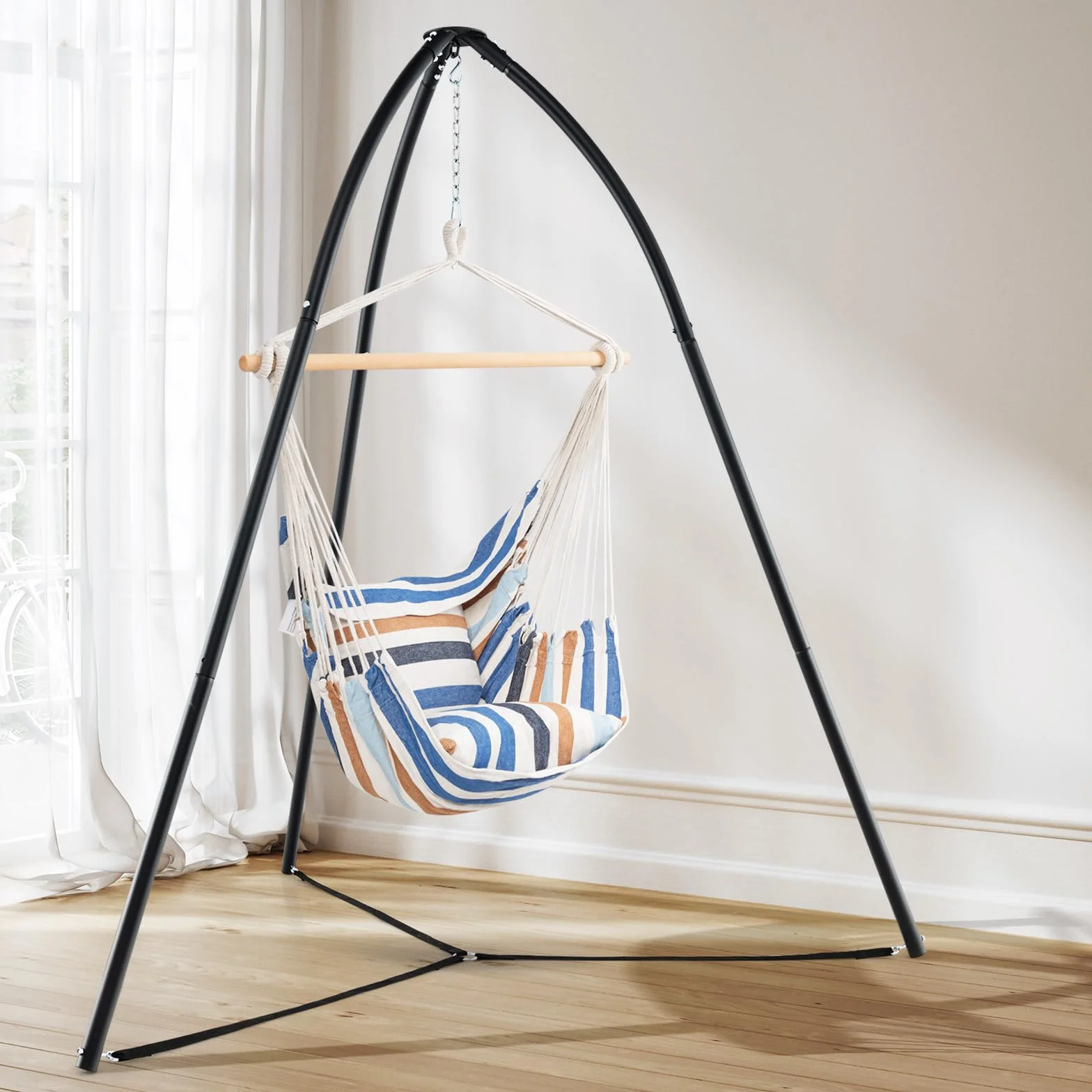 COSTWAY Support Fauteuil Suspendu Métal Pivotant 200 KG Chaîne Suspension Intérieur Extérieur