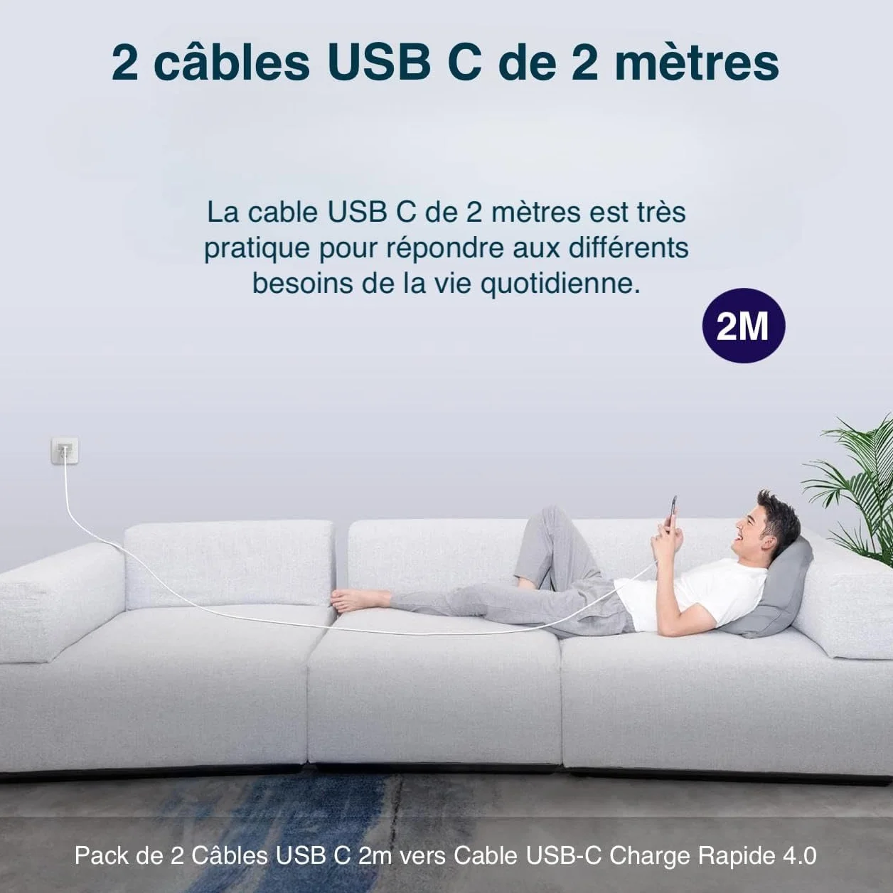 Câble USB C vers USB C Lot de 2 Charge Rapide 4.0 60W Type C pour iPhone 17/16/15/Pro/Plus/Pro Max iPad Pro Air Mini Samsung Galaxy S25 S24 S23 S22