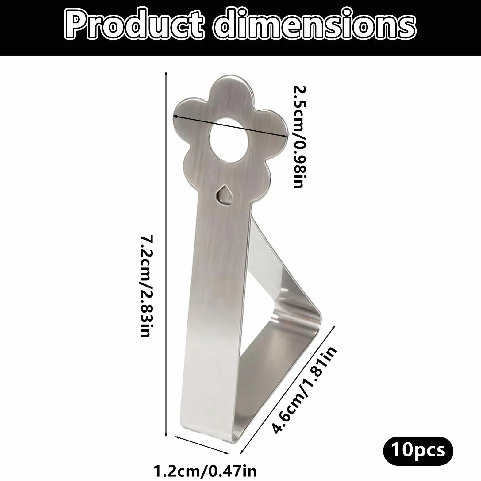 Pince pour Nappe de Table Extérieur Acier Inoxydable Design Fleuri Adjustable Fixation 2.5-3.5 cm Argent 10 Pièces