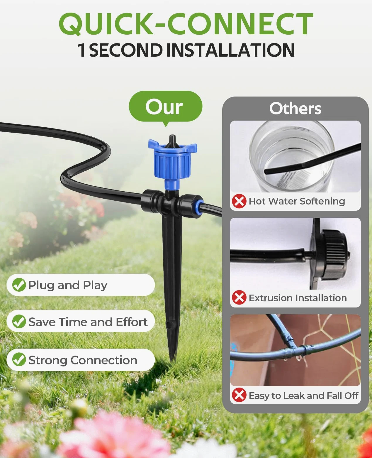 HIRALIY Système d'irrigation compensateur de pression avec minuterie de jardin, nouveau système d'arrosage de jardin à connecteur rapide, kit d'irrigation pour plantes, arrosage régulier par minuterie