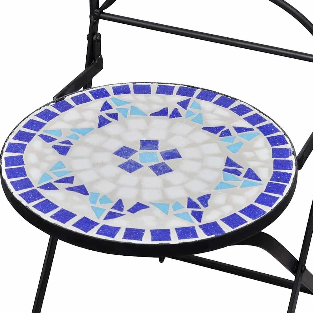 vidaXL Set de Bistro mosaïqué Table 60 cm et 2 chaises Bleu/Blanc de Jardin