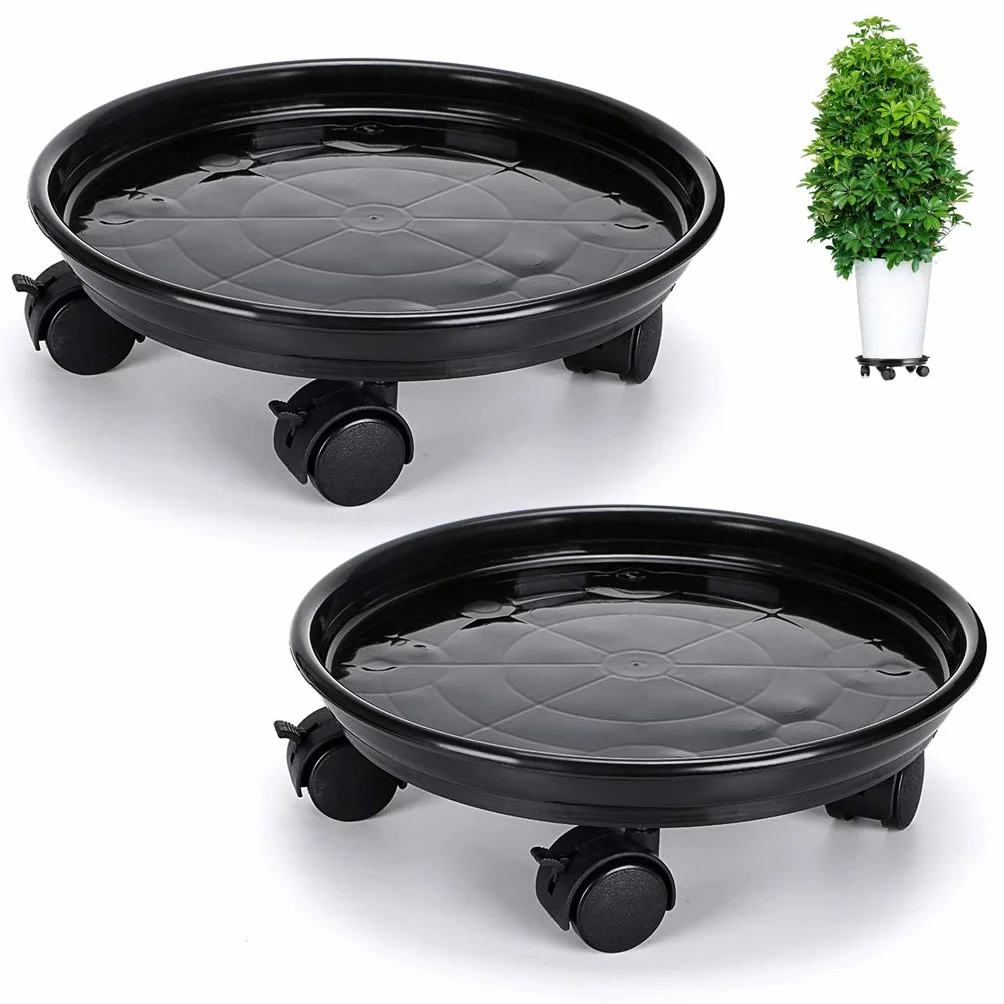 Skelang 2 Pcs Support de Pot de Fleurs à Roues, 30cm Support Roulant Plantes, capacité de Charge 56kg Noir