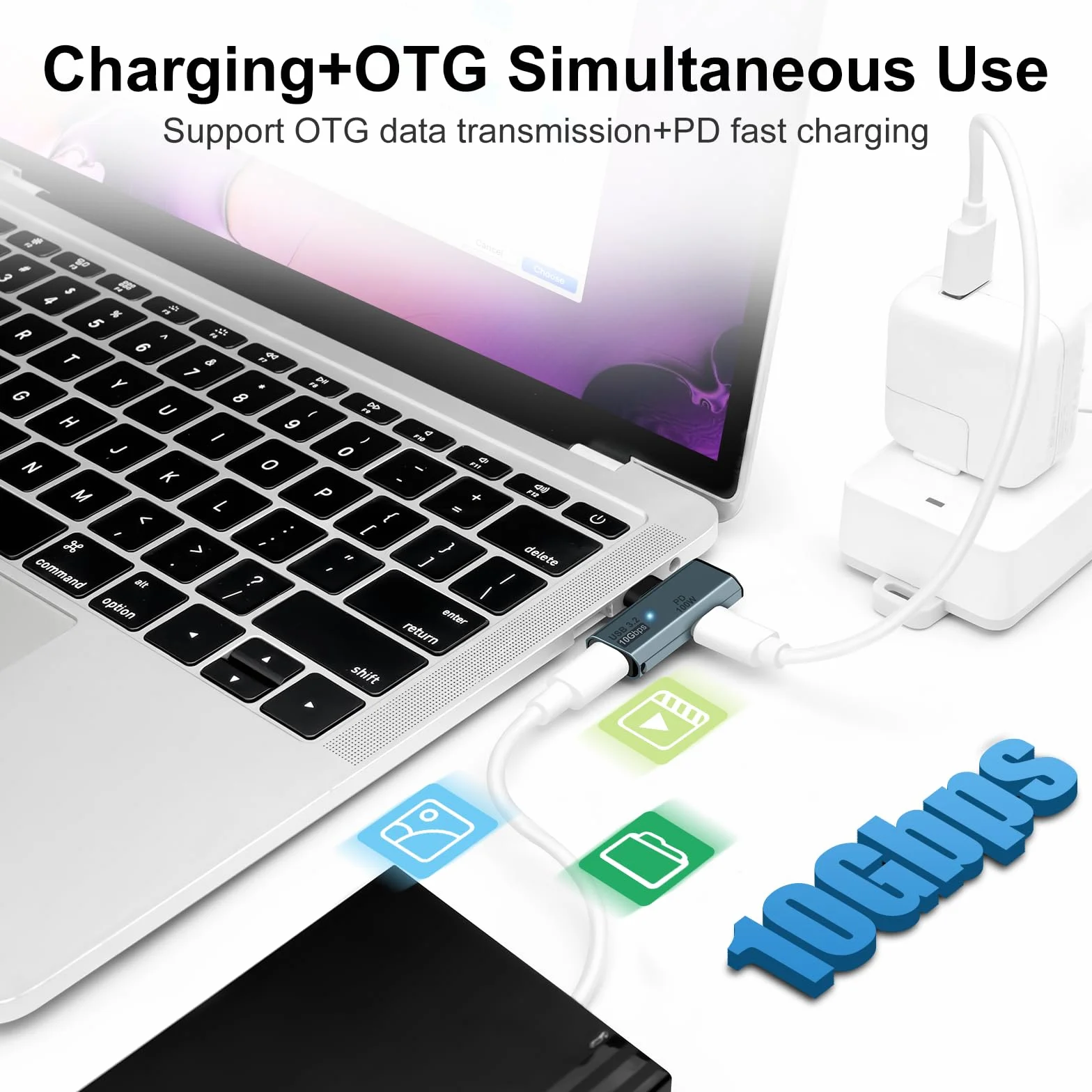 Adaptateur USB C OTG 100W PD Type C Double pour iPhone 15 Pro Max Chromecast MacBook Samsung Galaxy S22 S23 Gris