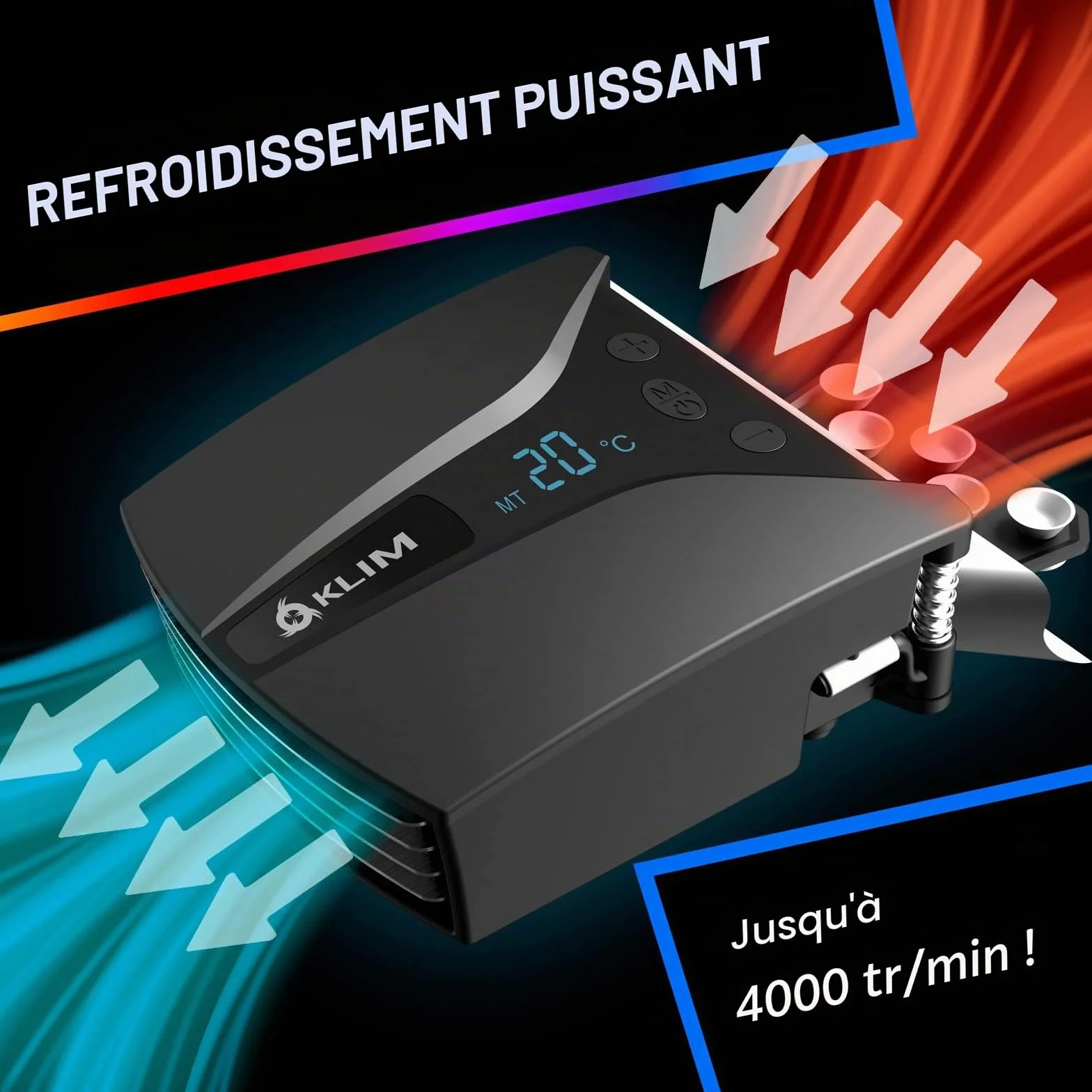 KLIM Tempest Refroidisseur PC Portable 4000 RPM Automatique Manuel