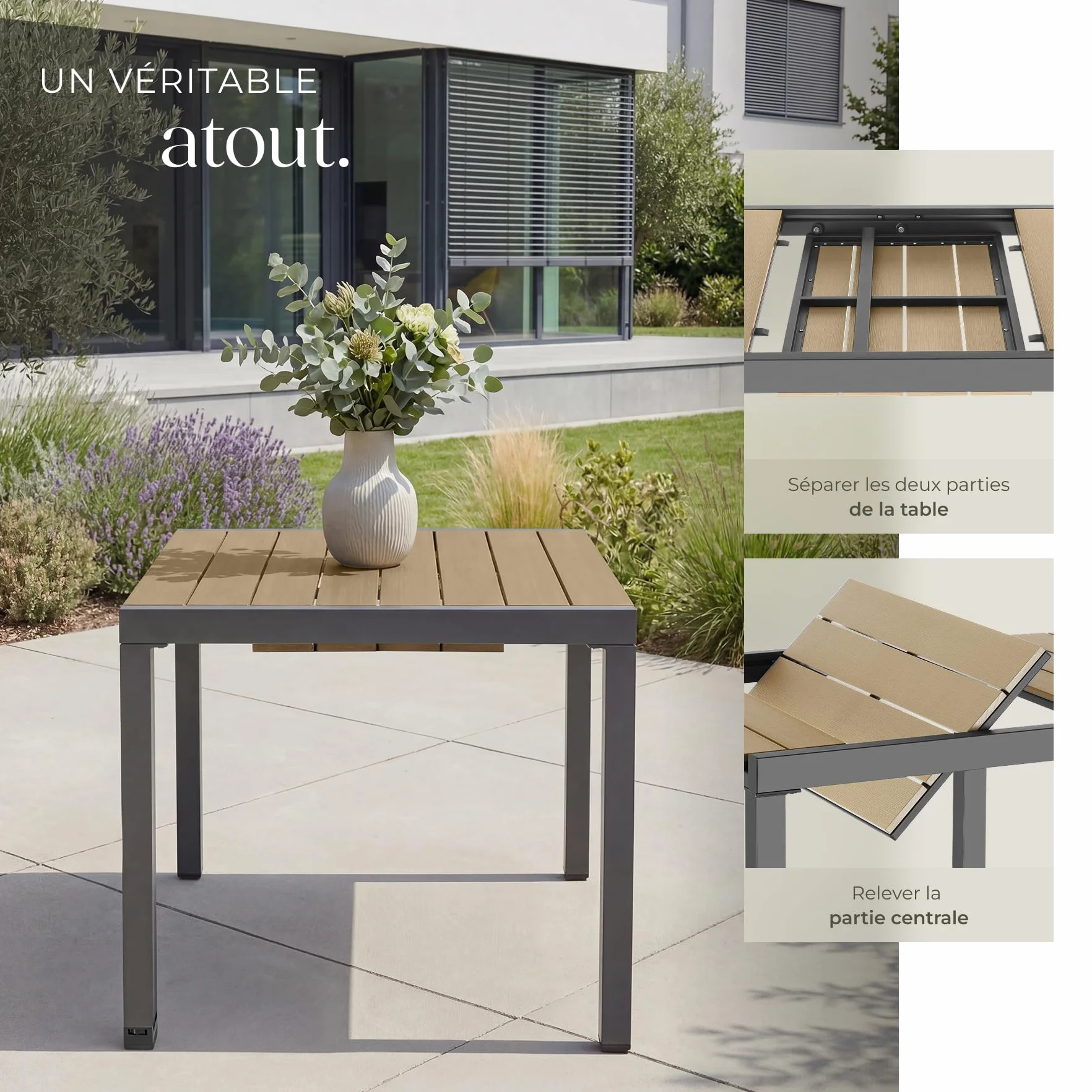 Tectake Table de Jardin Extensible Aluminium 80-120 x 80 x 74 cm 4-6 Personnes
