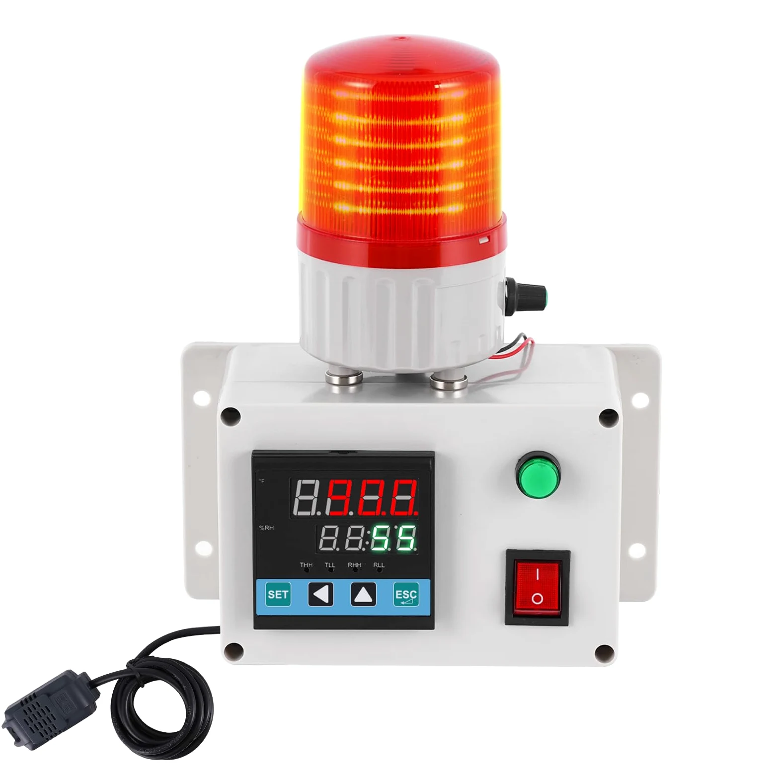 JIAWANSHUN Thermomètre hygromètre numérique industriel de -40 à 85 °C 0 à 100 % RH - Alarme indépendante - Alarme sonore - Alerte lumineuse - Calibrage pour serre, maison pour animaux de compagnie