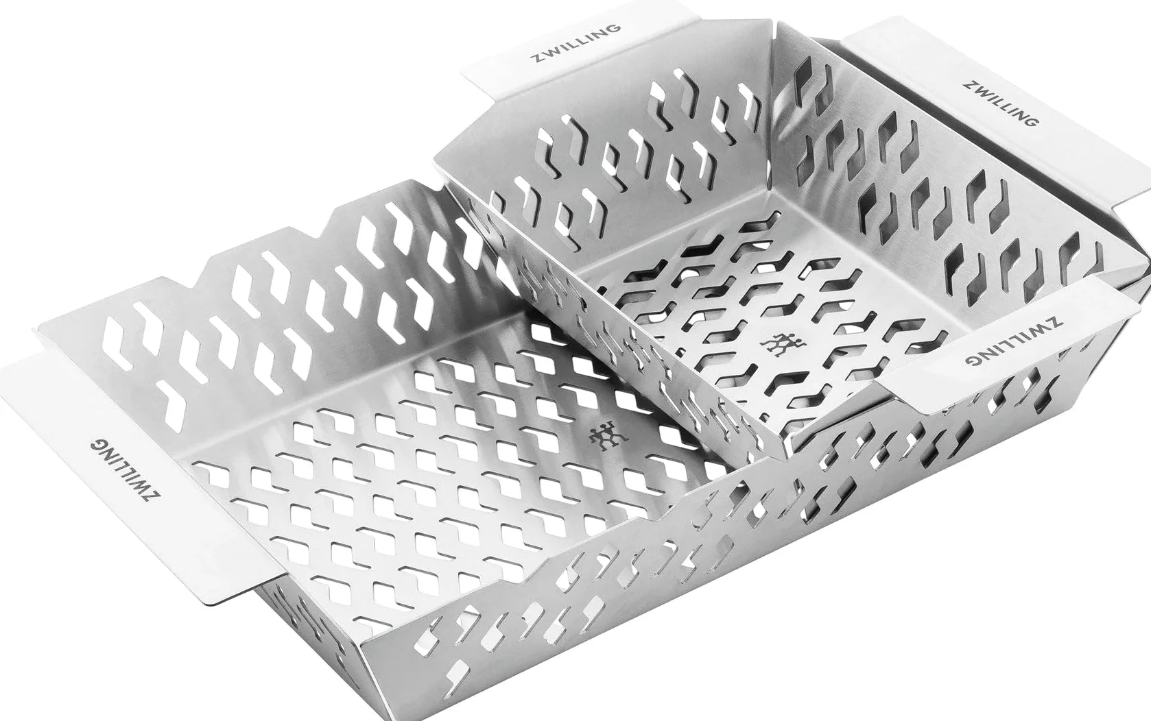 ZWILLING BBQ+ Lot de 2 paniers de barbecue en acier inoxydable pour légumes, poissons et viandes, empilables, passent au lave-vaisselle, argent