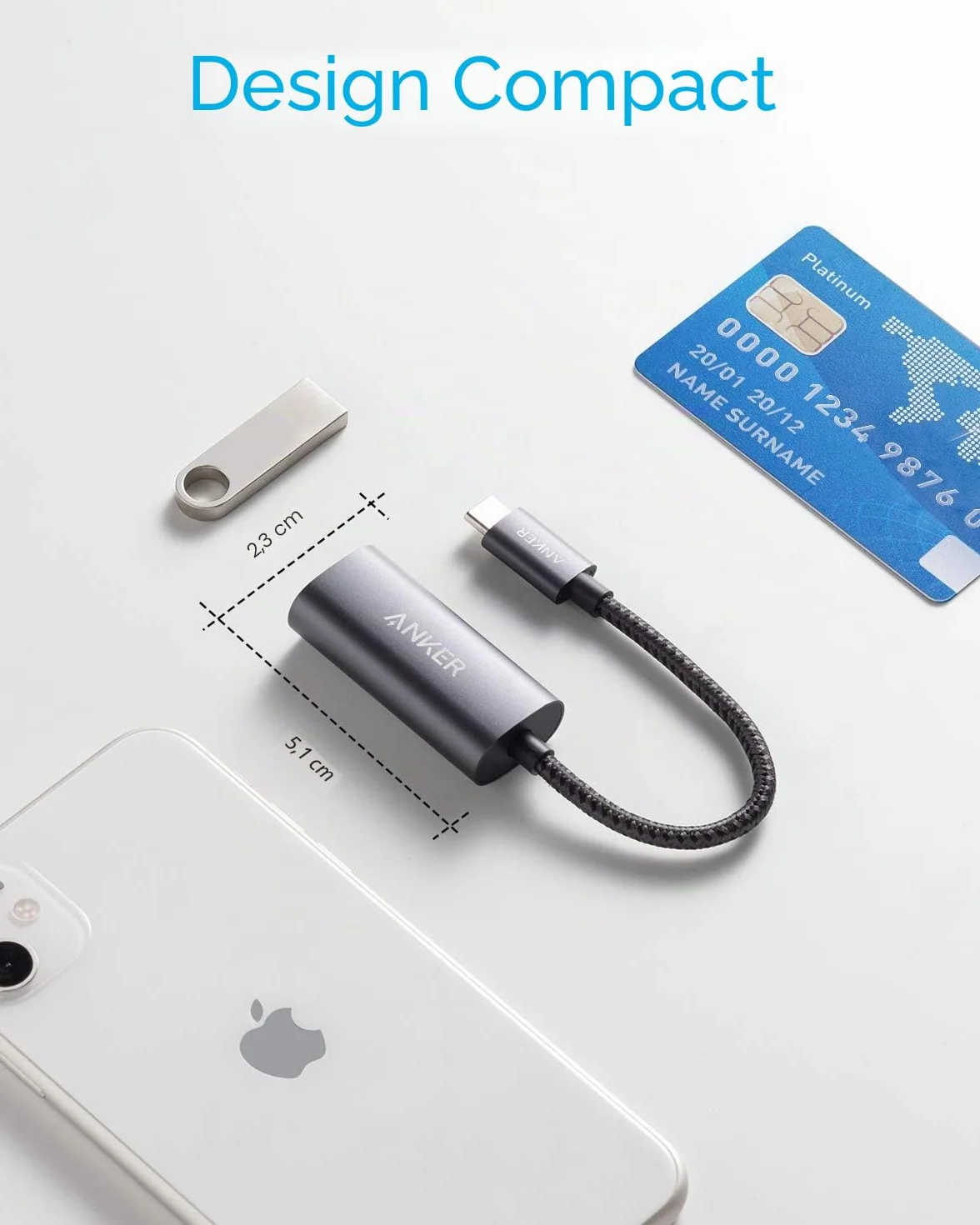 Anker PowerExpand Adaptateur USB C vers Gigabit Ethernet en Aluminium, Compact