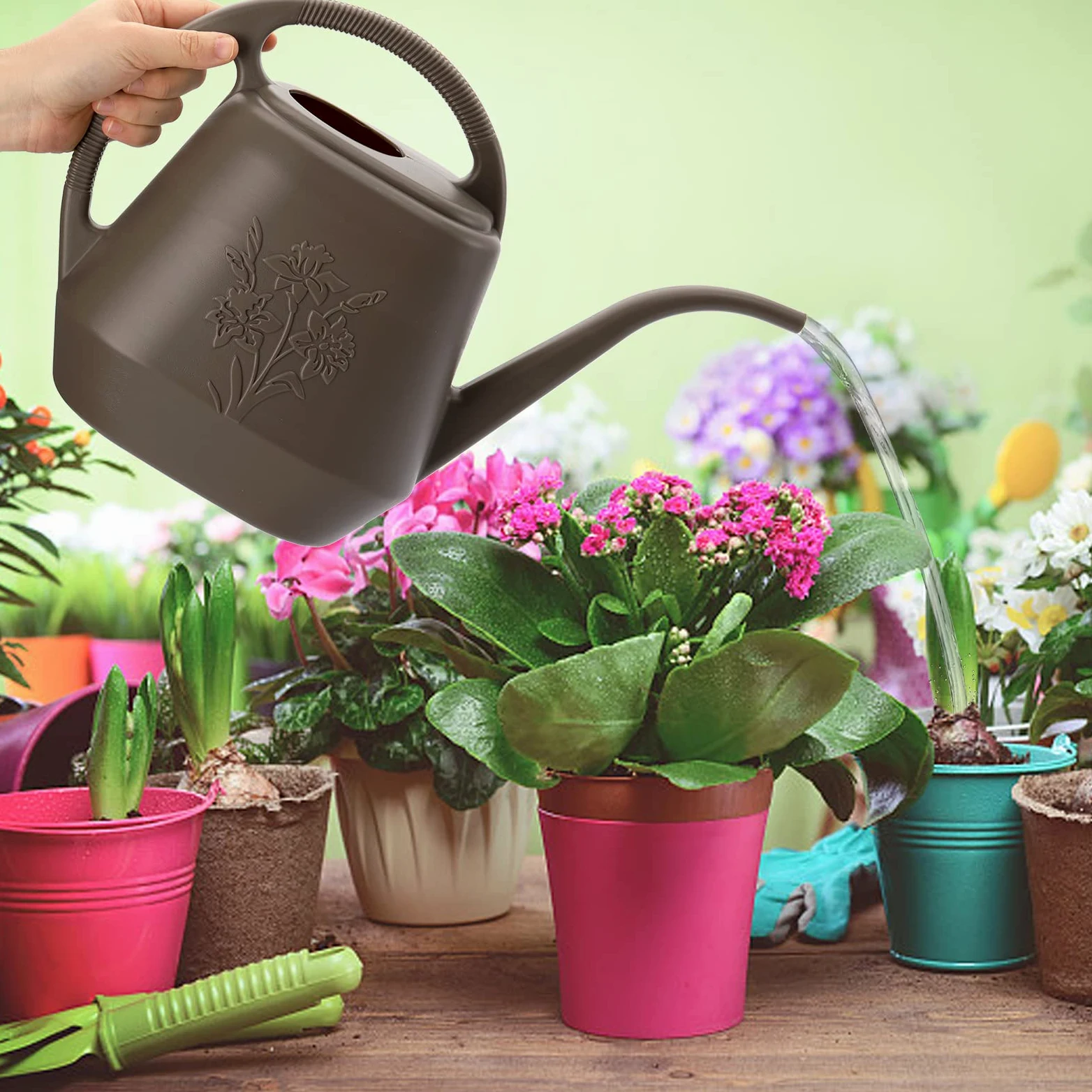 Fasmov Arrosoir en plastique de 3,8 l avec poignée confortable, arrosoir de jardin à long bec pour arroser les plantes, gris