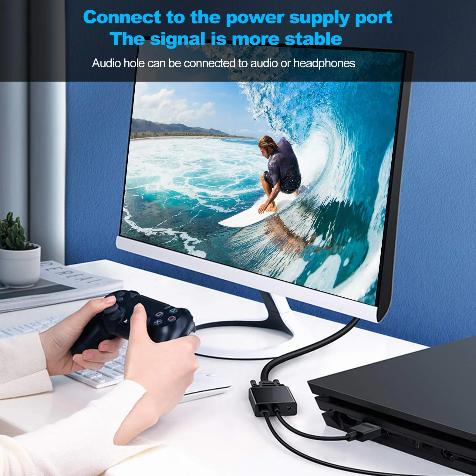 Adaptateur Micro HDMI vers VGA Actif 1080P avec Audio Stéréo 3,5 mm pour PC, Projecteur, HDTV