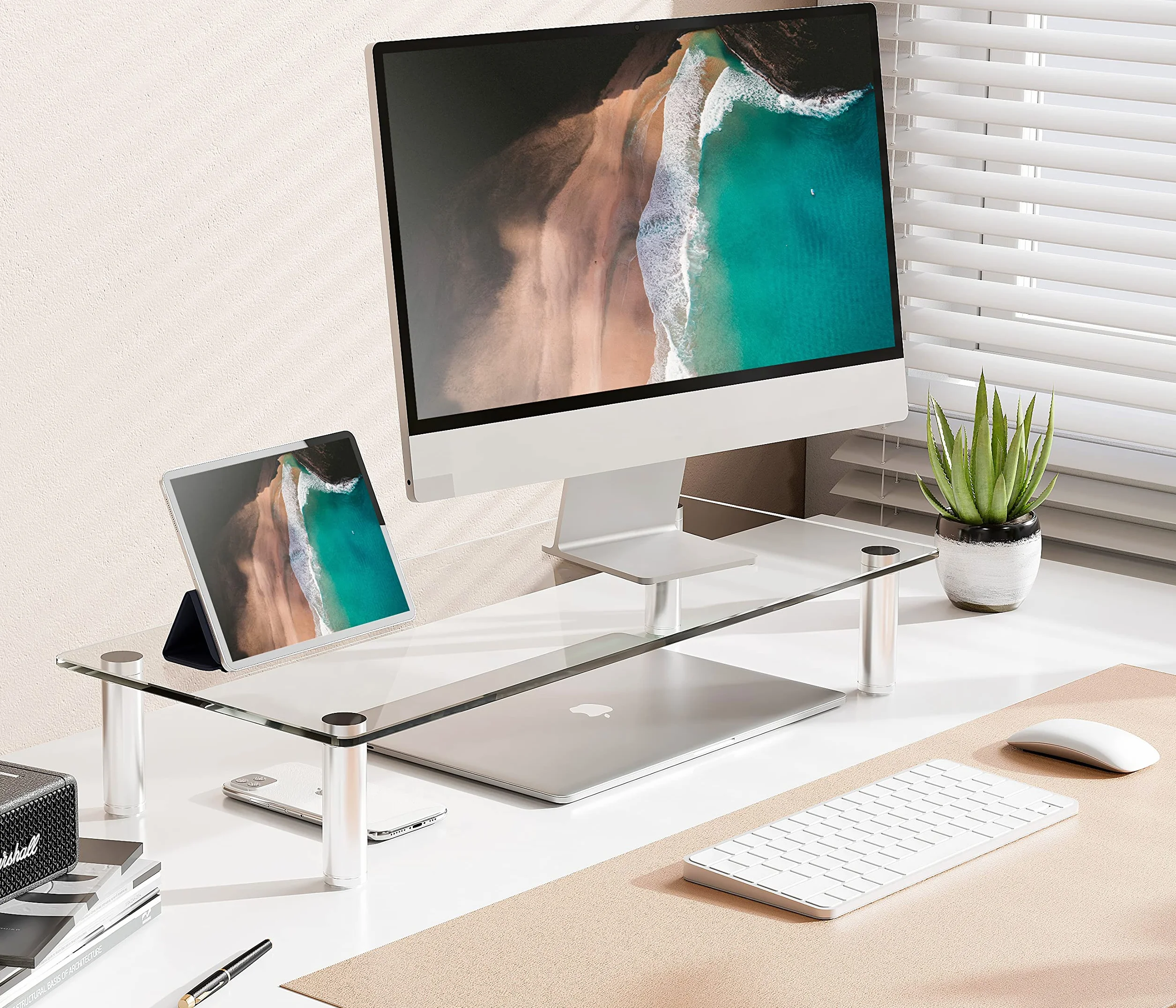 FITUEYES Réhausseur d'Écran en Verre Support de Moniteur 56x24x9,5cm