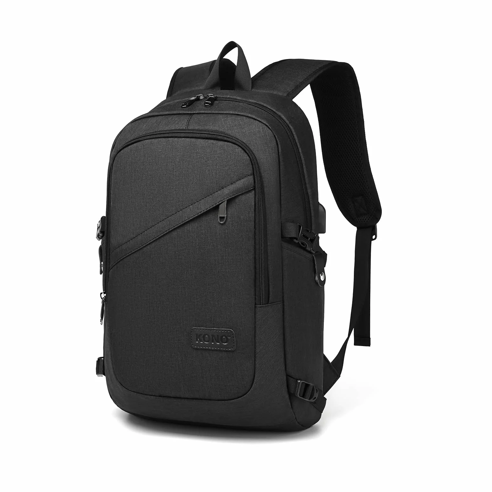Sac à Dos Ordinateur Portable 15.6 Pouces Antivol avec Cadenas et Port USB, Imperméable Voyage Travail Vélotaf Scolaire Homme Femme Noir