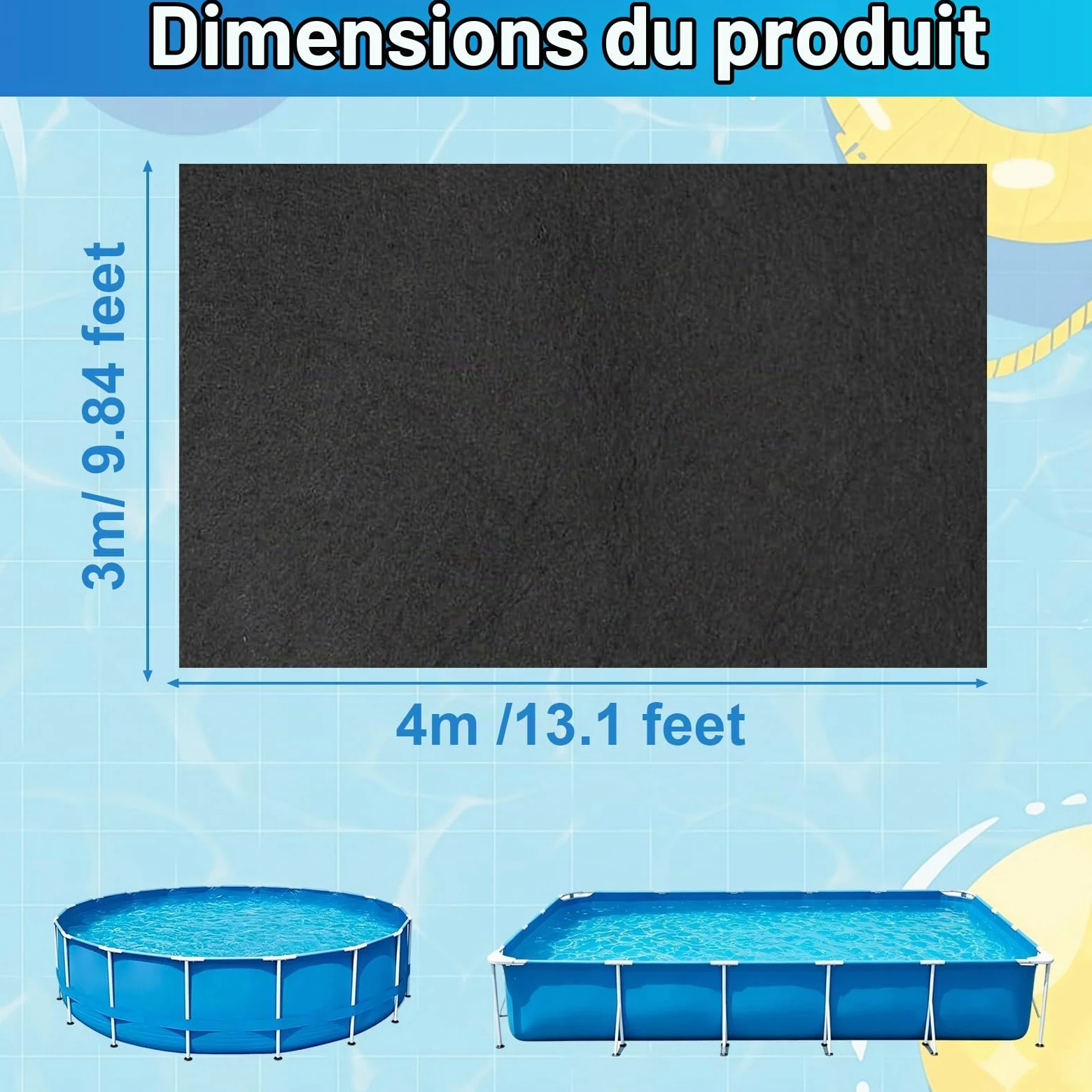 Tapis de Sol Piscine 400 cm x 300 cm Tapis sous Piscines Hors Sol Carré 200g/M ², Antidérapant, Pliable Tapis de Protection pour Piscine Whirlpool Gonflable