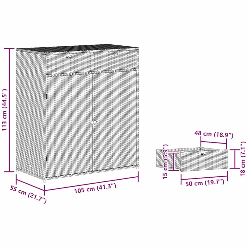 vidaXL Armoire de Jardin Résine Tressée Gris avec Porte