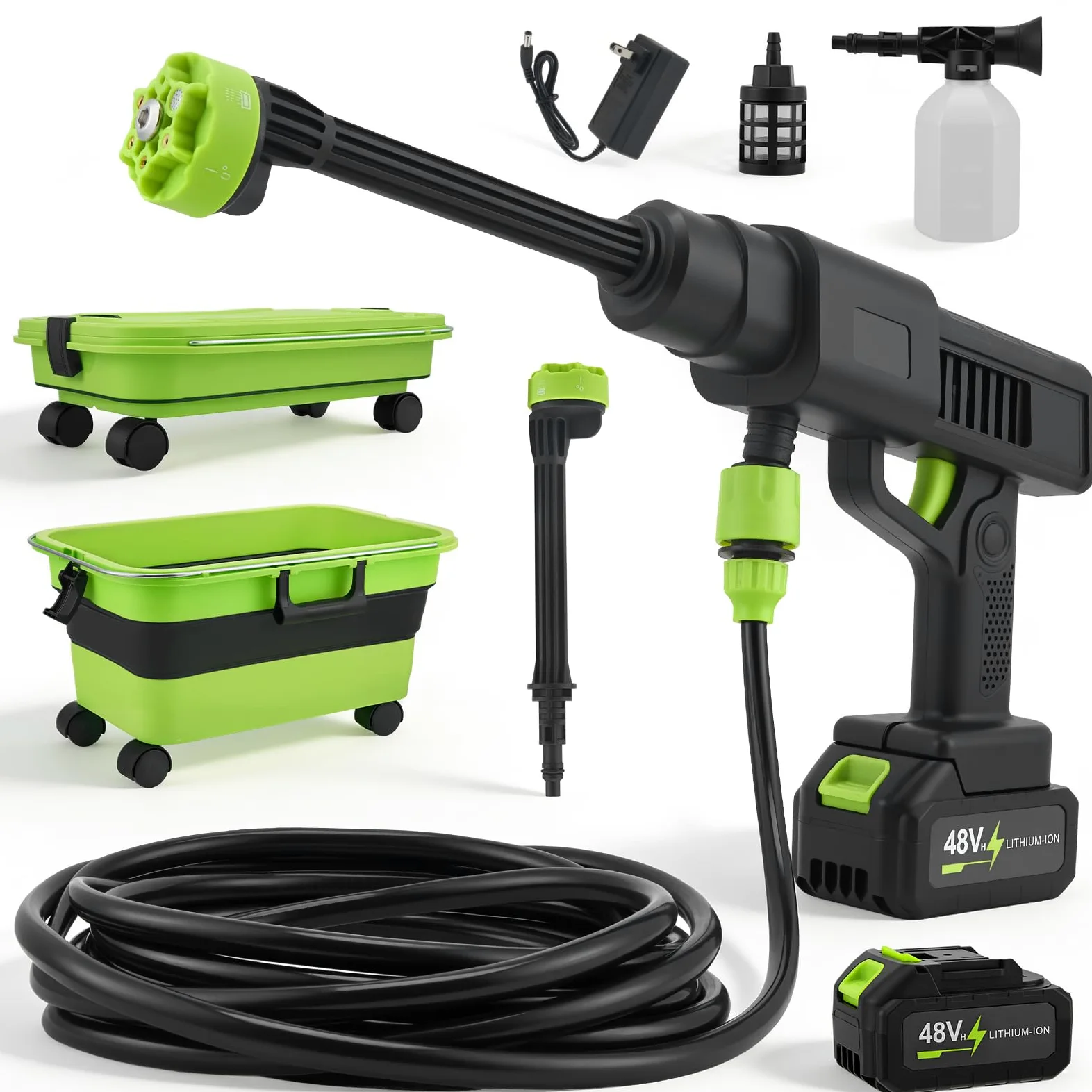 Nettoyeur haute pression, nettoyeur haute pression portable avec 30 bar, 2 batteries de 3,0 Ah, réservoir pliable de 22 litres, buse multifonction 6 en 1, nettoyeur haute pression sans fil pour