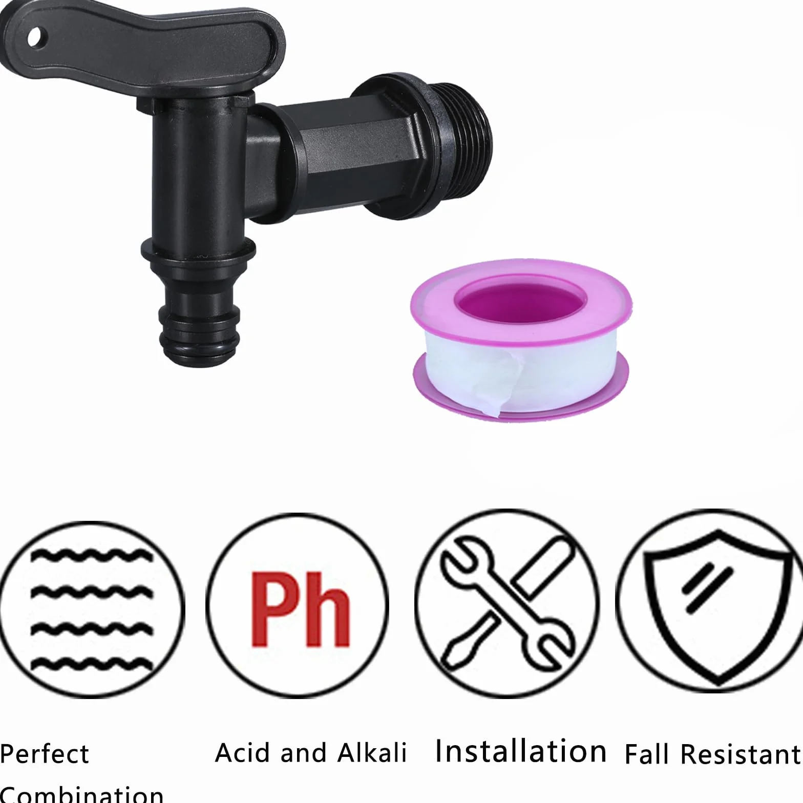 BetterJonny Robinet Cuve Plastique IBC 3/4" Adaptateur Boîte Rangement Eau avec Ruban PTFE