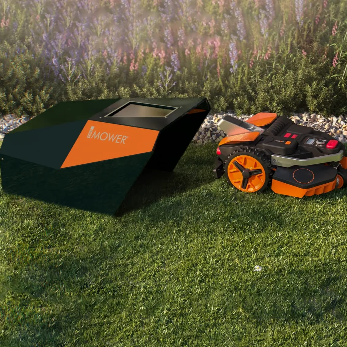 Idea Mower Garage Robot Tondeuse - Compatible Worx Landroid Vision - Abri Robot Tondeuse - Toit Composite Aluminium 74x58x38 cm - Protection UV et Intempéries - Abri Tondeuse Robot - Professionnel