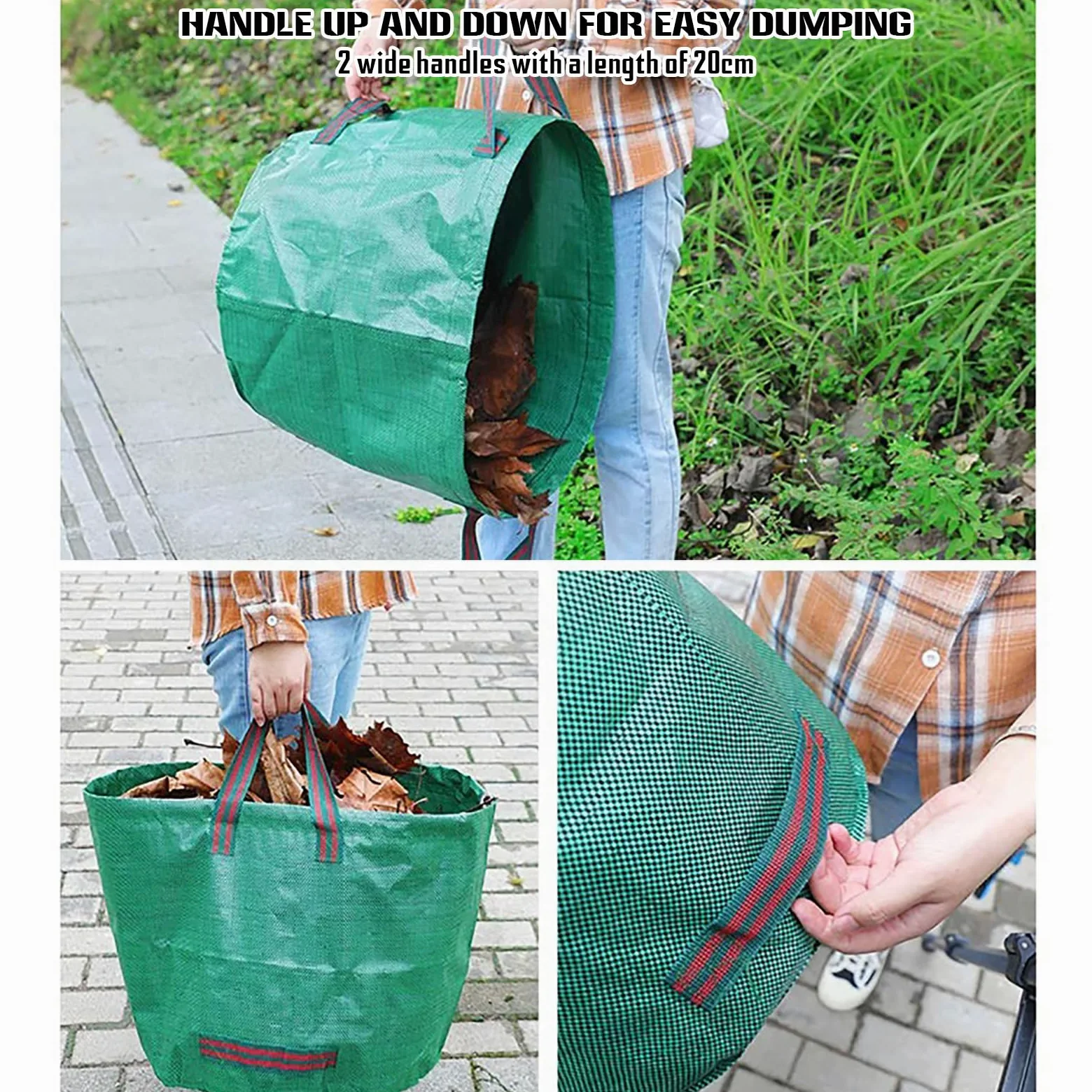 Sac de Jardin Réutilisable, Sac de Déchets de Jardin avec 4 poignées renforcées, avec râteau à Feuilles réglable et Gants de Jardin pour Les Feuilles de Jardin et la Collecte des déchets 272L